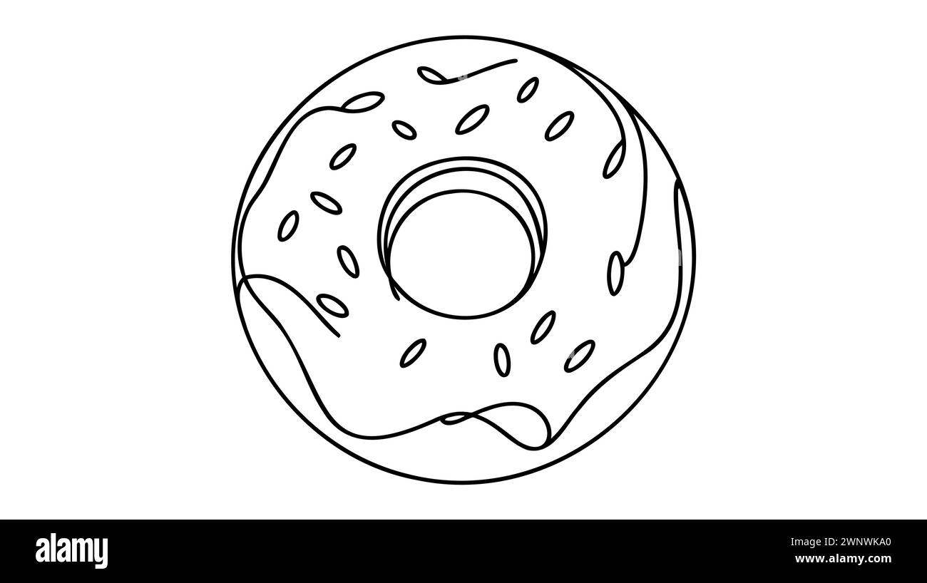 Dessin d'une seule ligne continue de l'étiquette stylisée du logo du magasin de beignes. Emblème concept de restaurant de beignets de restauration rapide. Illustration de Vecteur