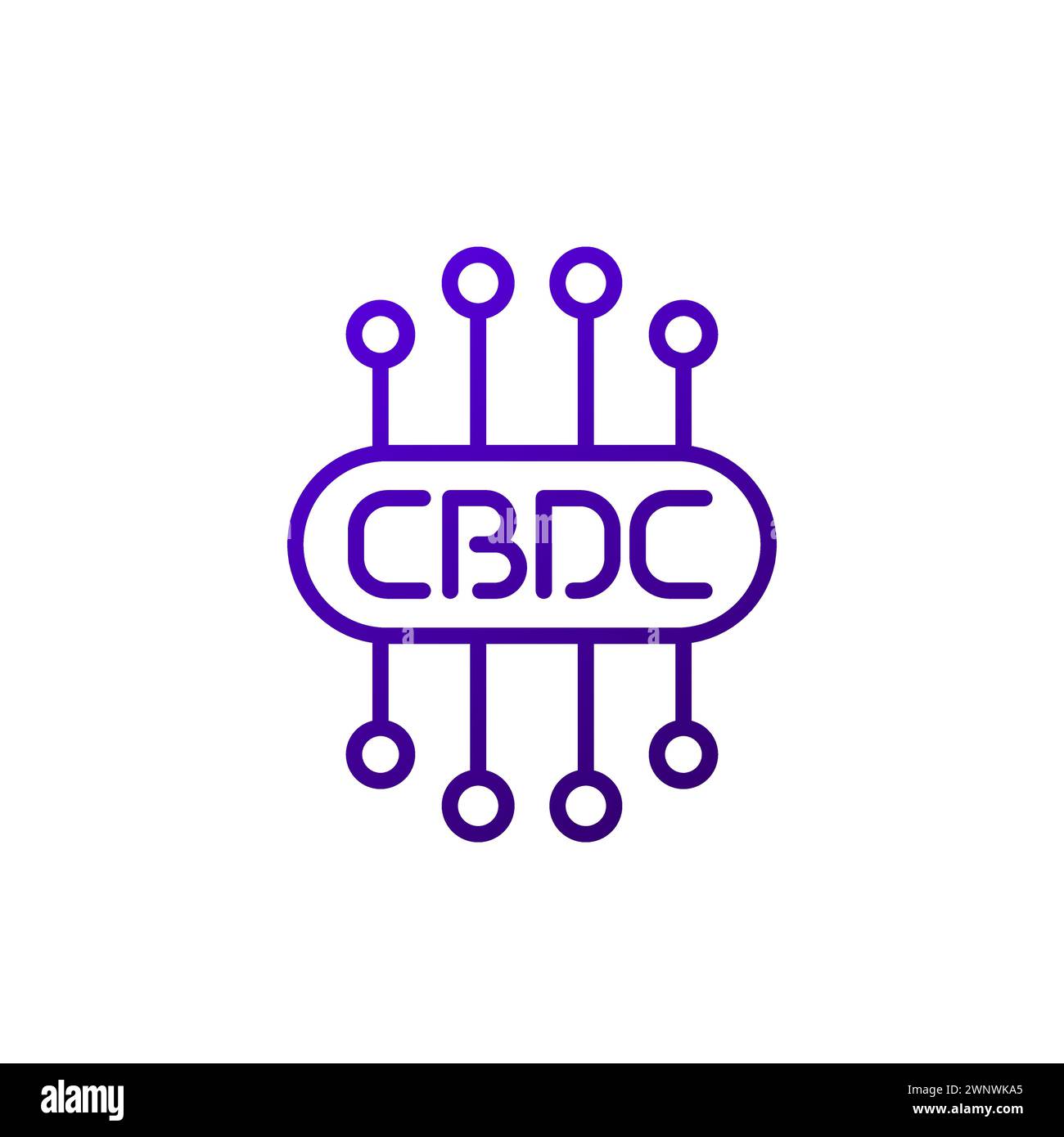 CBDC, icône de ligne de monnaie numérique sur blanc Illustration de Vecteur
