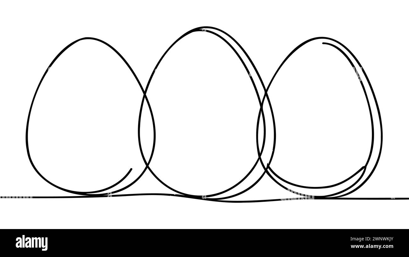 Dessin de ligne d'oeuf, dessin continu d'une ligne d'oeuf entier dans la coquille, graphiques noir et blanc. Illustration de Vecteur