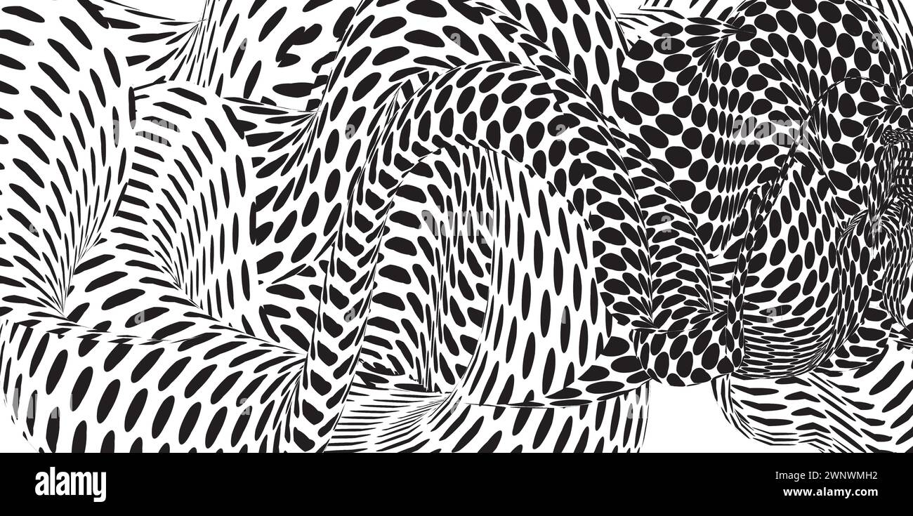 Points noirs monochromatiques sur blanc qui sont enroulés autour de formes organiques tordues ensemble. Illustration de Vecteur