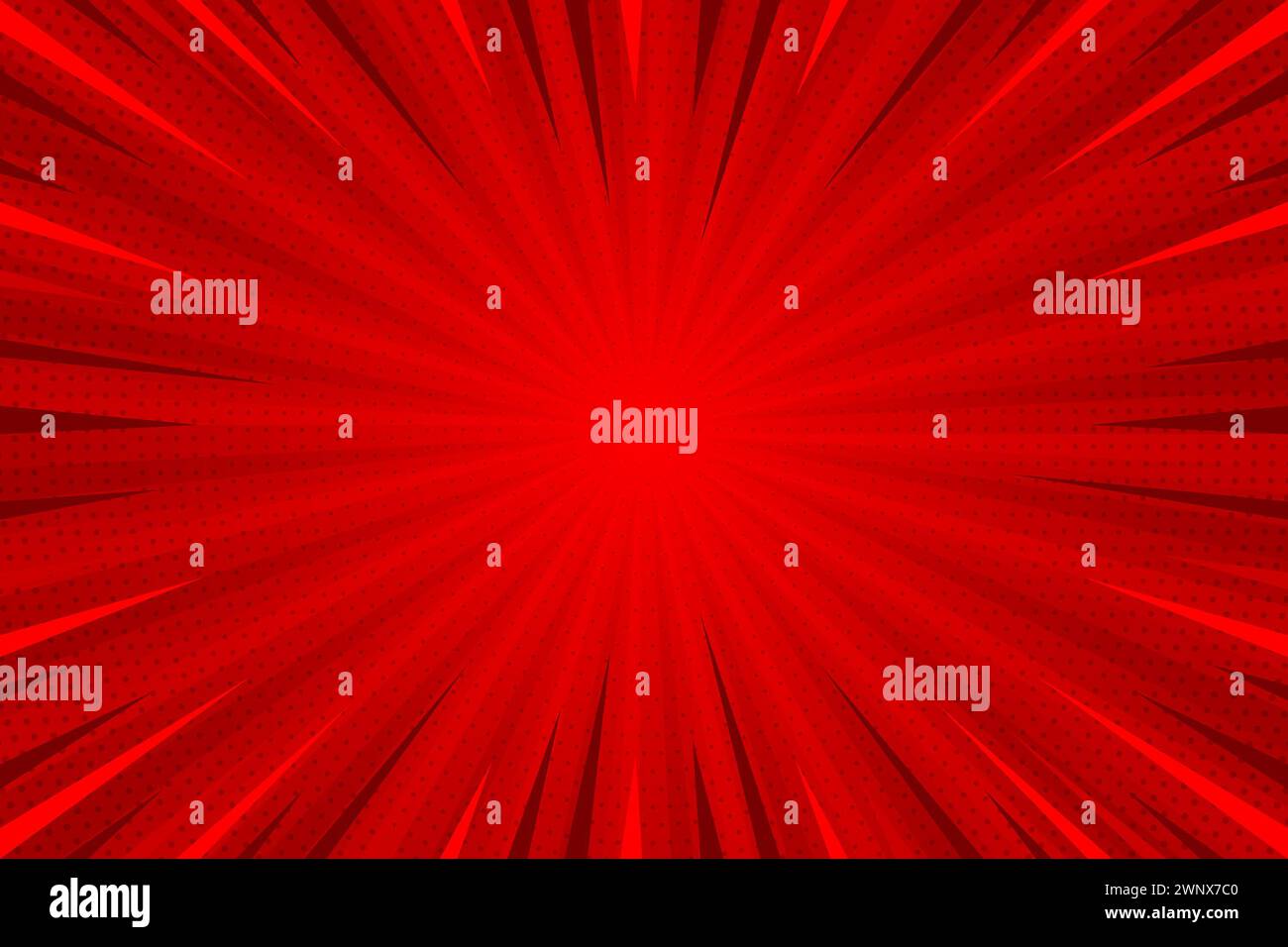 Fond de style comique rouge design plat. Fond comique pop art éclair de points demi-tons. Couverture de magazine de bande dessinée de livre de bande dessinée pop. Dessin animé drôle Banque D'Images