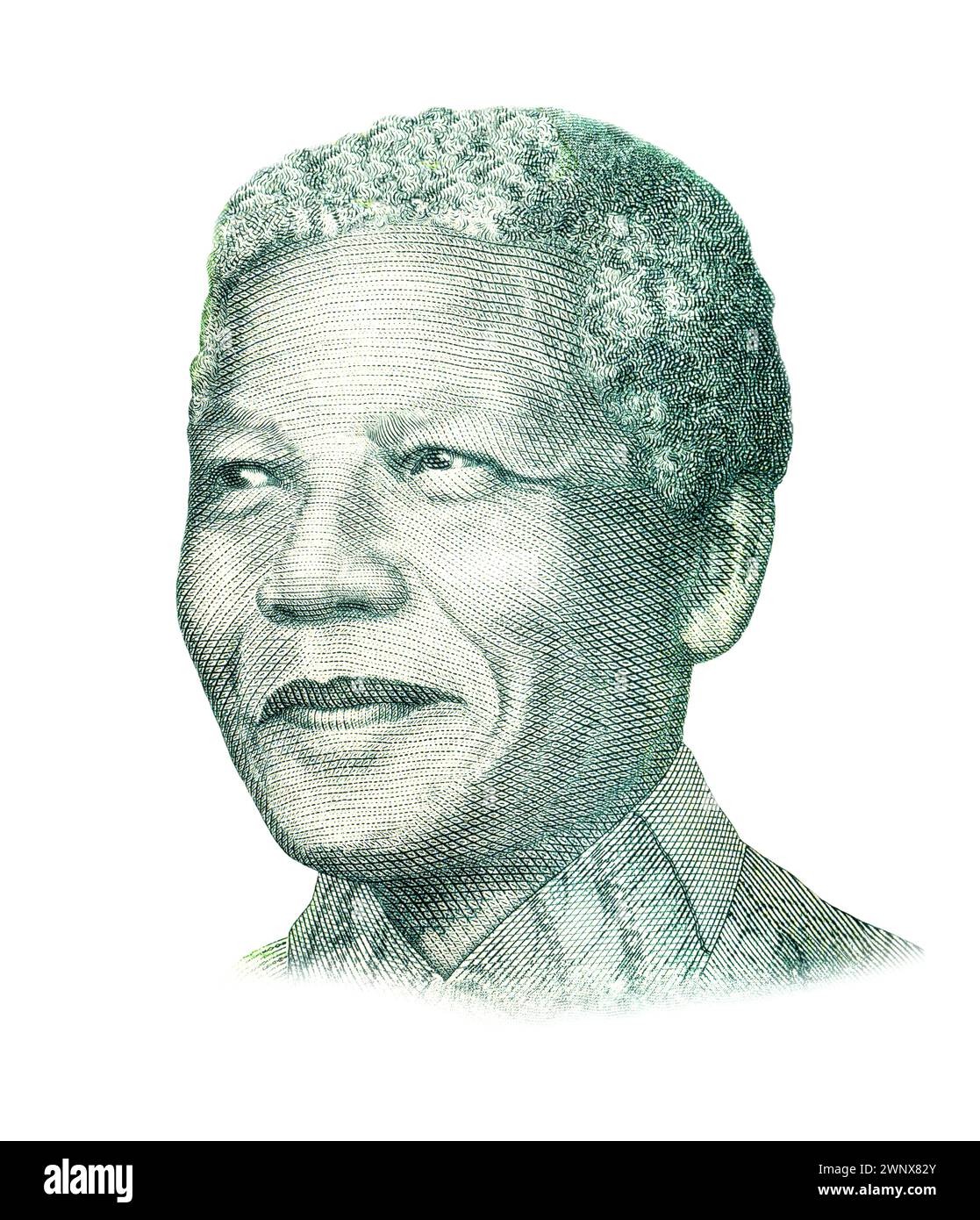 Nelson Mandela (1918-2013). Portrait sur le billet de banque de 10 rands d'Afrique du Sud, gros plan Banque D'Images