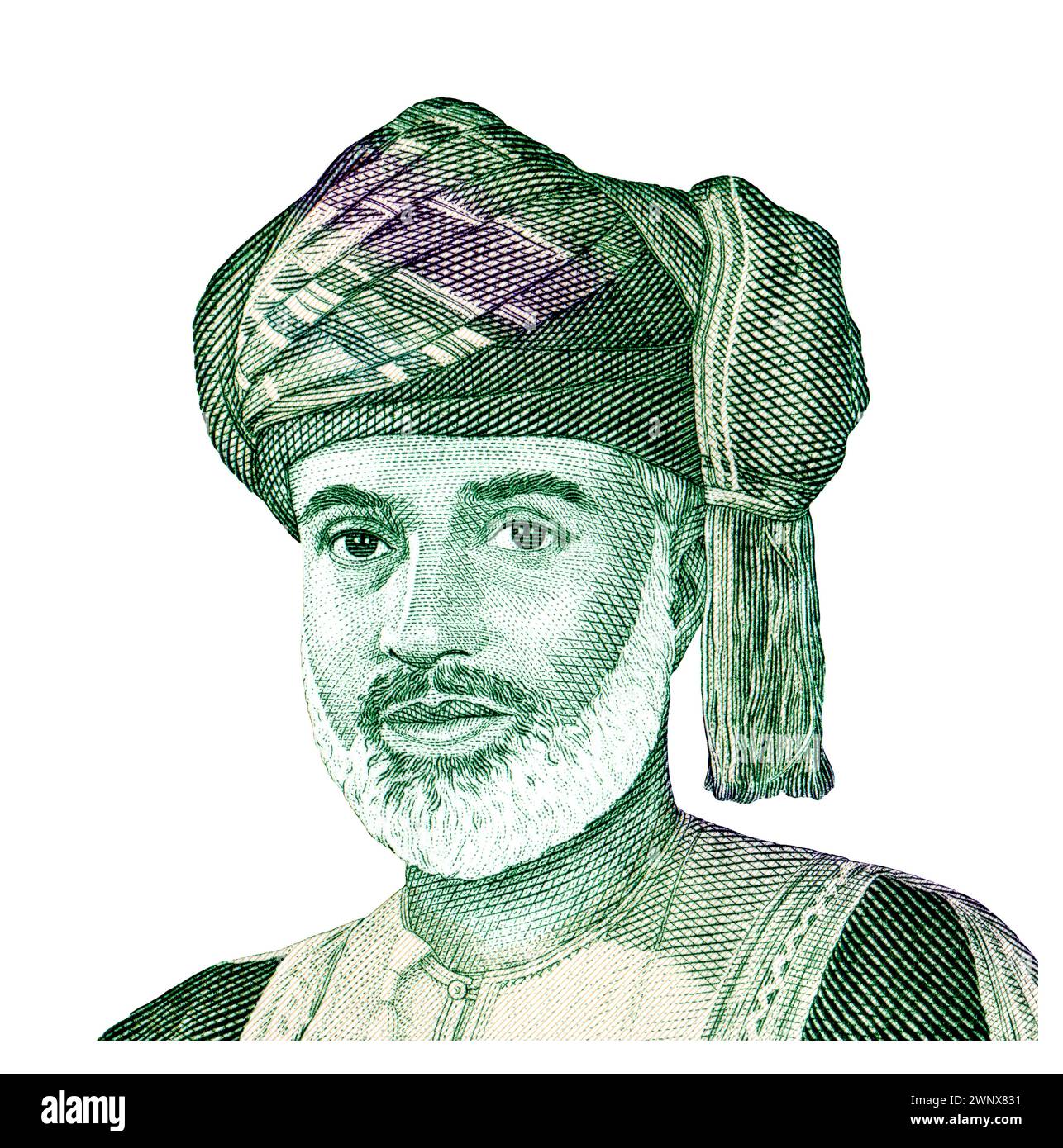 Sultan Qaboos bin Said Al Said d'Oman (1940-2020). Portrait d'Oman 100 Baisa 1995 billets de banque. Banque D'Images