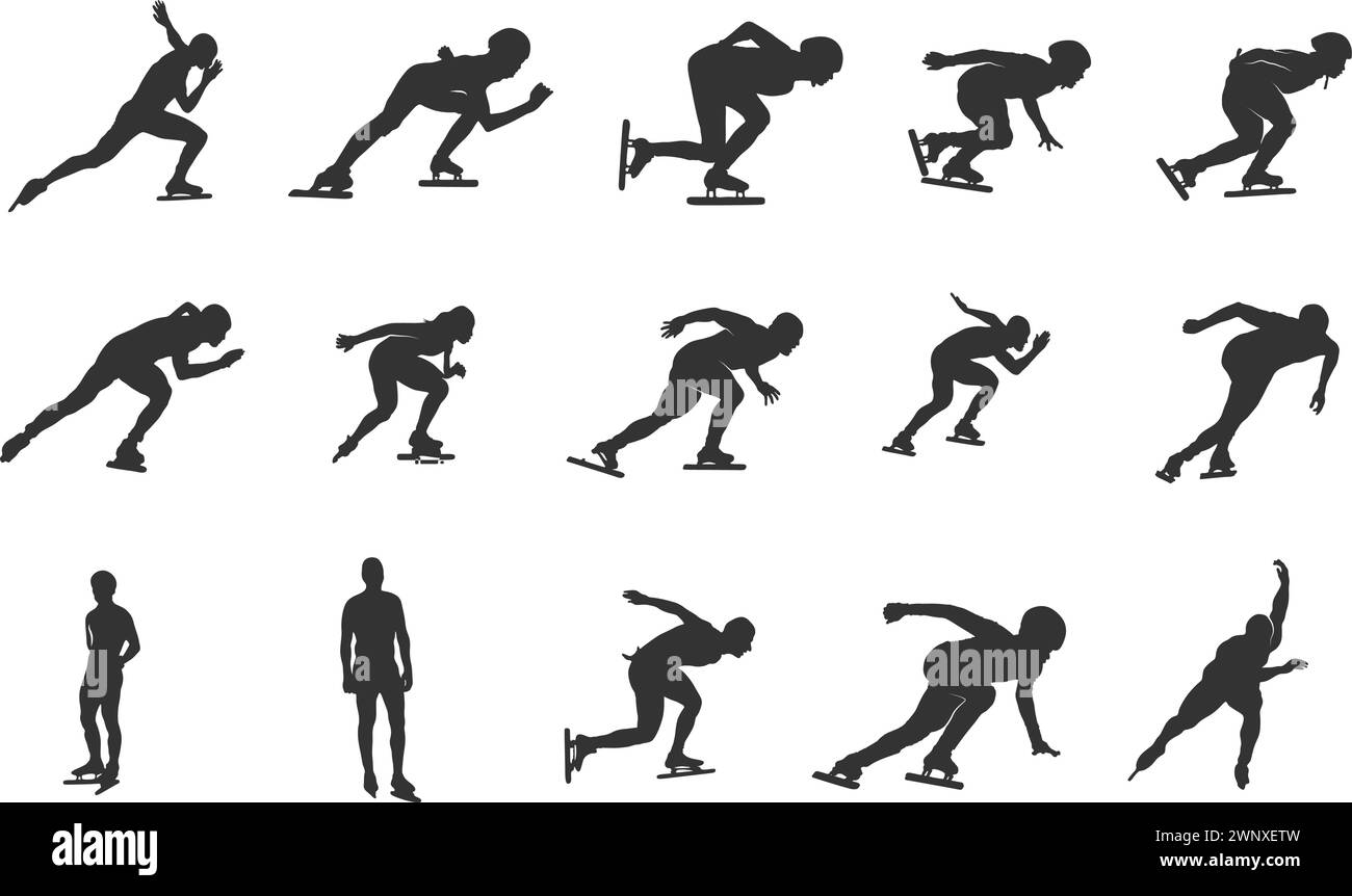 Silhouettes de patinage de vitesse, silhouettes de patineur de vitesse, patinage de vitesse, illustration vectorielle de patinage de vitesse Illustration de Vecteur