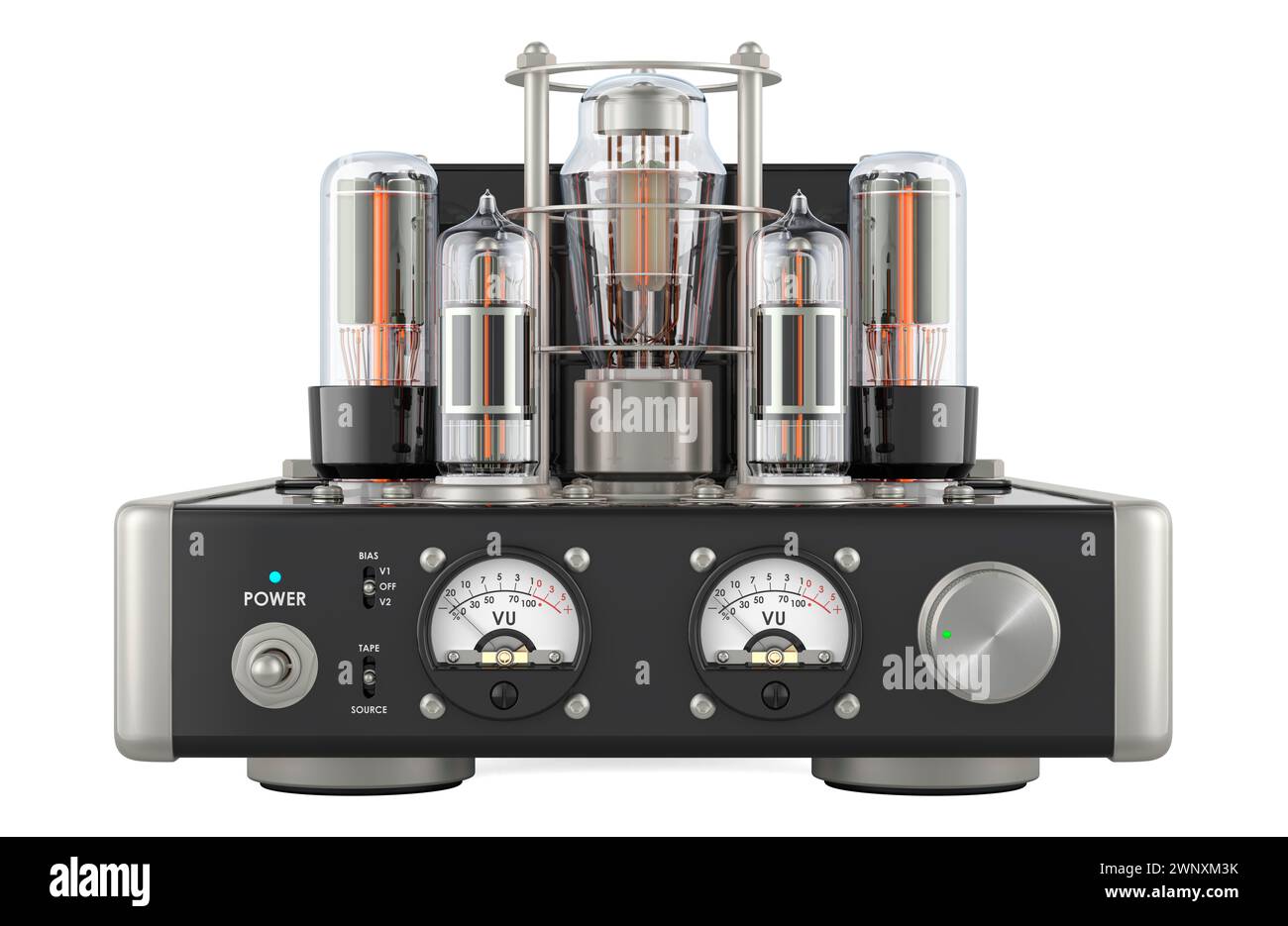 Amplificateur à tube à vide, rendu 3D isolé sur fond blanc Banque D'Images