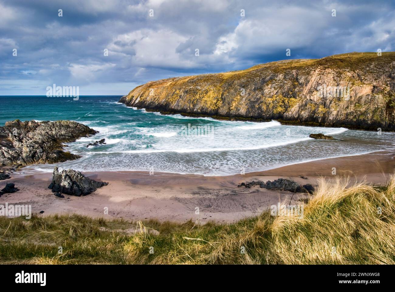 Plage de Sango Bay sur la côte la plus septentrionale de l'Écosse, située juste à l'extérieur de Durness dans le district de Sutherland juste à côté de la route A838, United Ki Banque D'Images