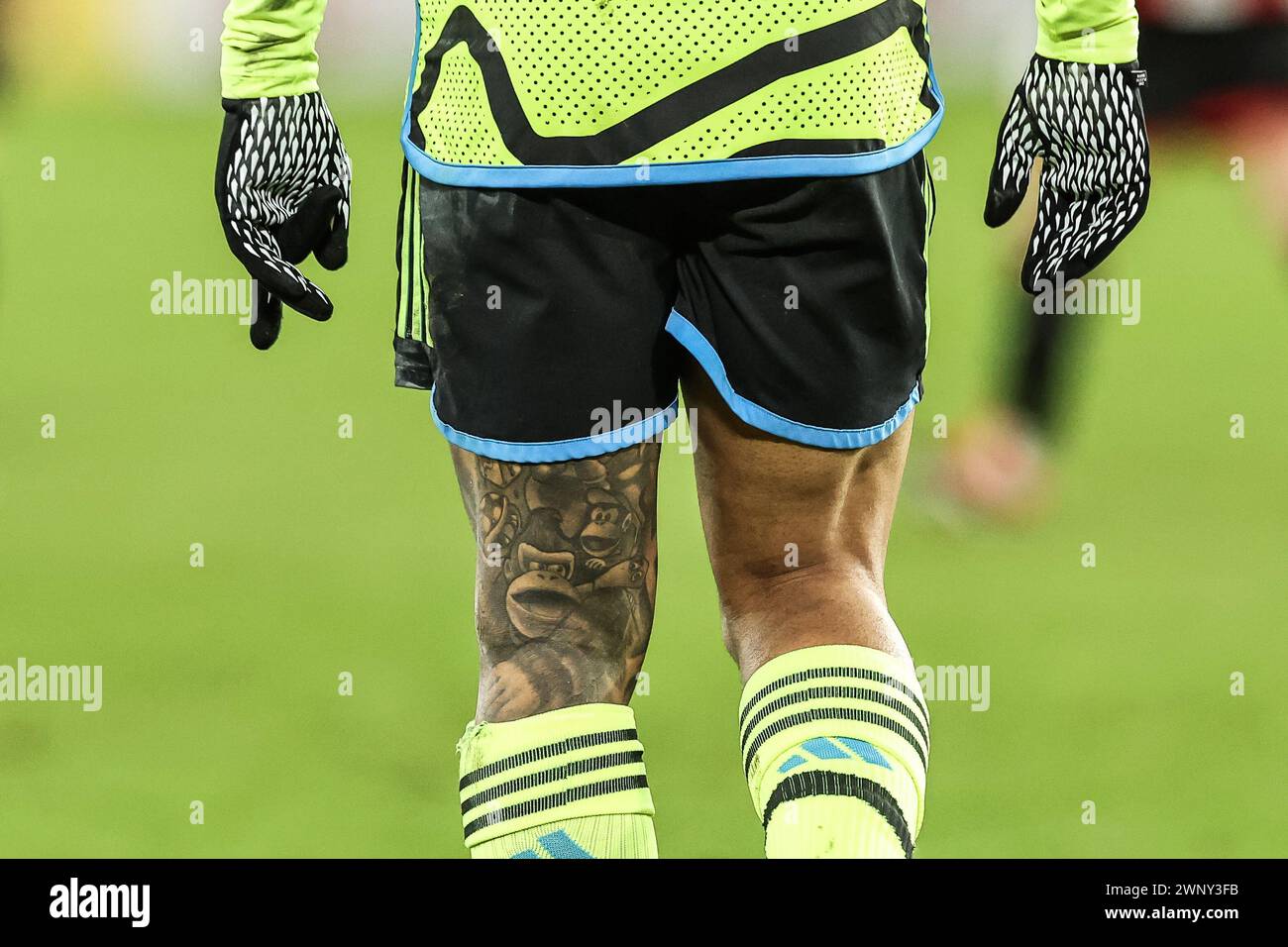 Tatouage sur le dos de Gabriel Jesus de la jambe d'Arsenal lors du match de premier League Sheffield United vs Arsenal à Bramall Lane, Sheffield, Royaume-Uni, 4 mars 2024 (photo Mark Cosgrove/News images) Banque D'Images