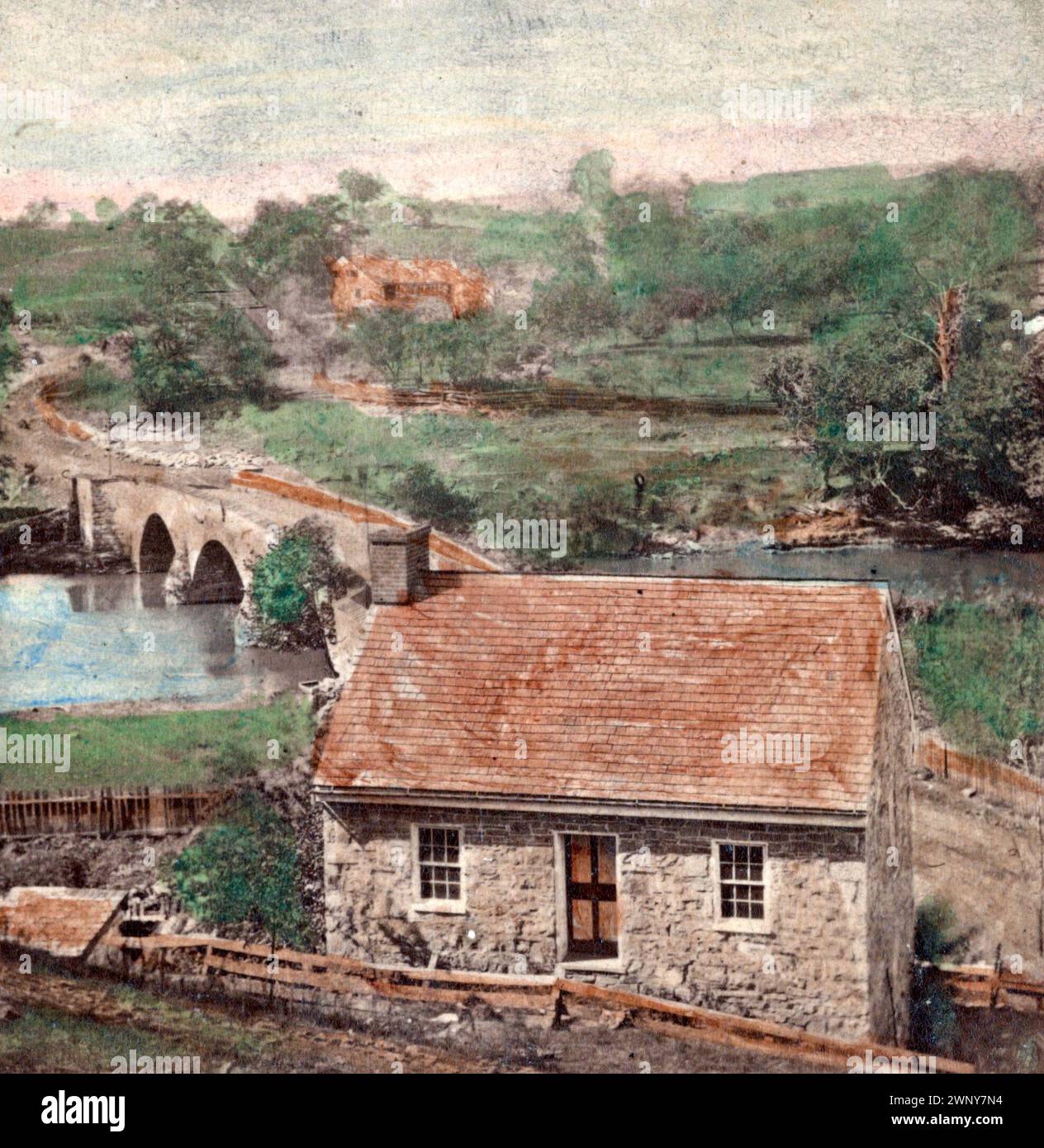 Pont sur le Boonsboro Pike, Antietam, Maryland - maison en pierre sur le côté est du pont d'Antietam 1862 Banque D'Images