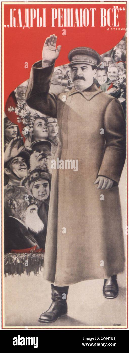 Affiche de propagande russe vintage : Workers Decide Everything, de Gustav Klutsis (letton : Gustav Klucis) lithographie en couleurs, 1935, Banque D'Images