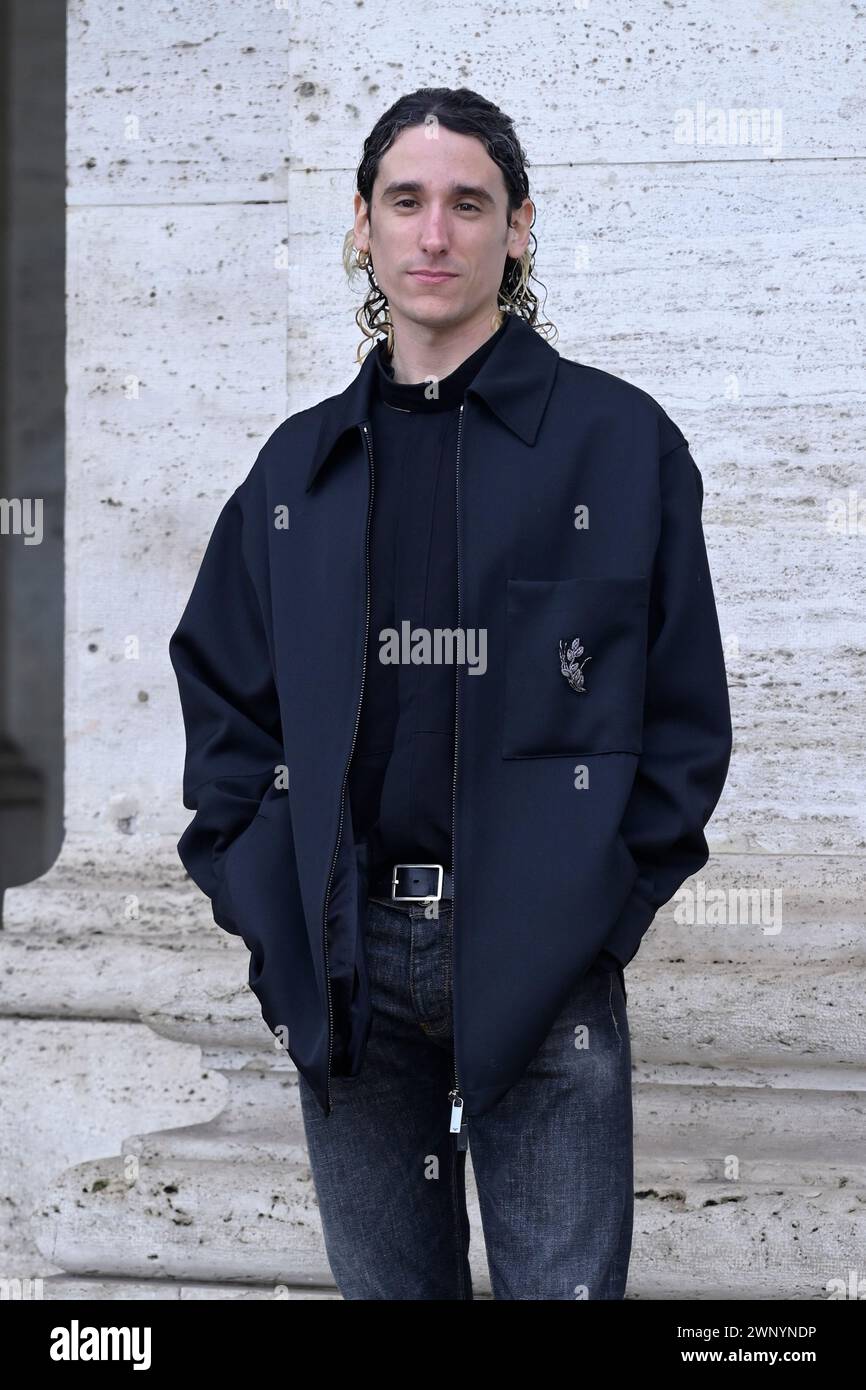 Rome, Italie. 04 mars 2024. Andrea Carpenzano assiste au photocall du film 'un altro ferragosto' sur la Piazza della Repubblica. Crédit : SOPA images Limited/Alamy Live News Banque D'Images