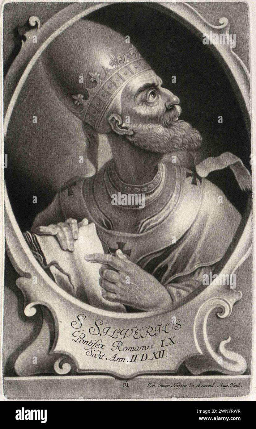 Gravure du XVIe siècle du pape Silverius qui fut pontife de AD536 à AD537. Il était le 58e pape. Il était le fils du 52e pape, Hormisdas Banque D'Images