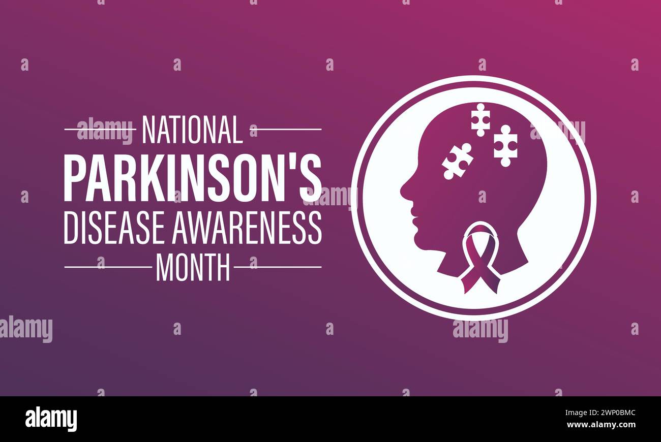 Mois national de sensibilisation à la maladie de Parkinson observé chaque année en avril, bannière vectorielle, dépliant, affiche et modèle de média social. Illustration de Vecteur