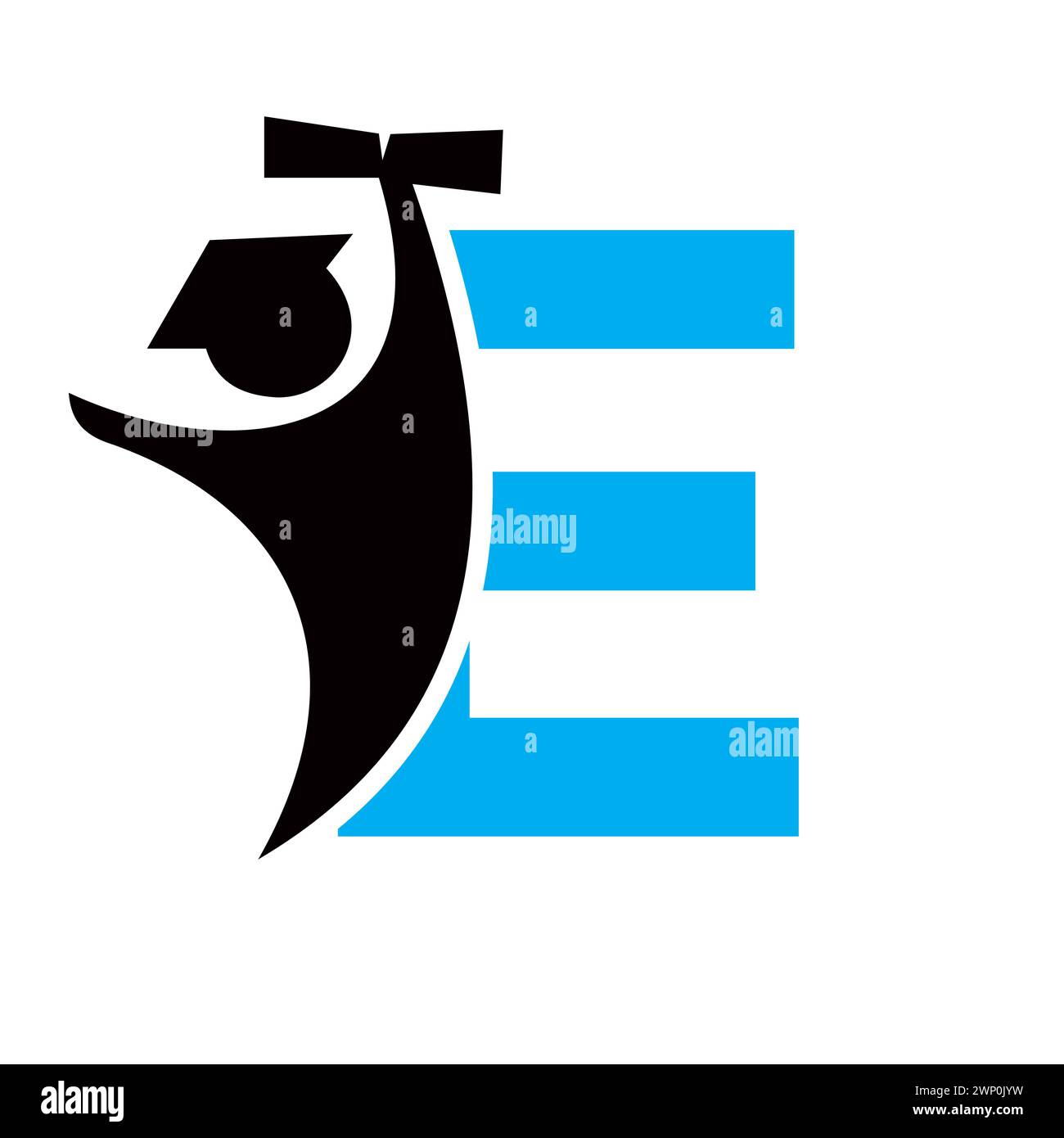 Lettre E conception du logo de l'éducation. Symbole de graduation avec icône de papier de graduation tenant un humain Illustration de Vecteur