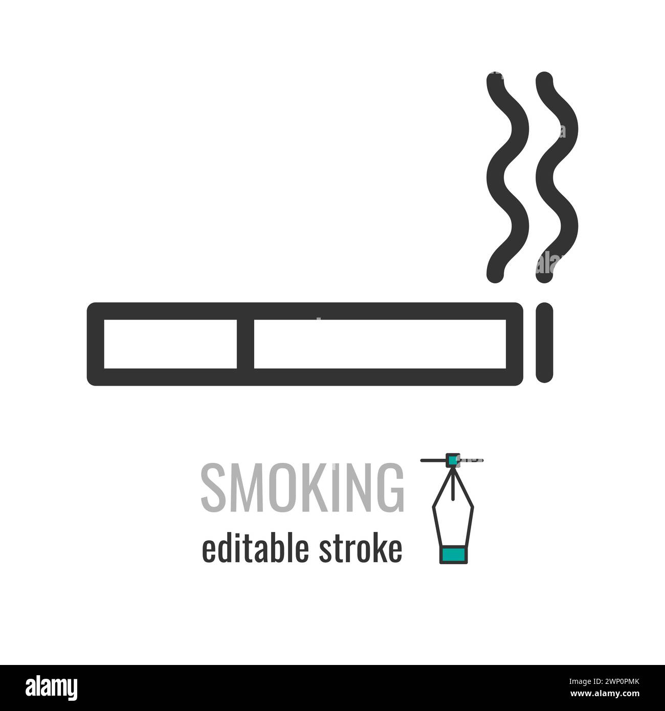 Icône de ligne de zone fumeurs. Symbole de zone de fumée. Pictogramme de lieu de fumer. Signe fumée ici. Illustration graphique vectorielle EPS 10. Contour modifiable Illustration de Vecteur