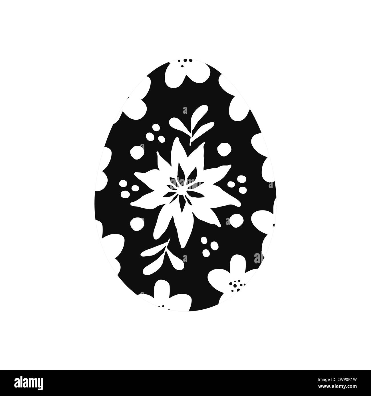 Oeuf de Pâques floral noir et blanc Illustration de Vecteur