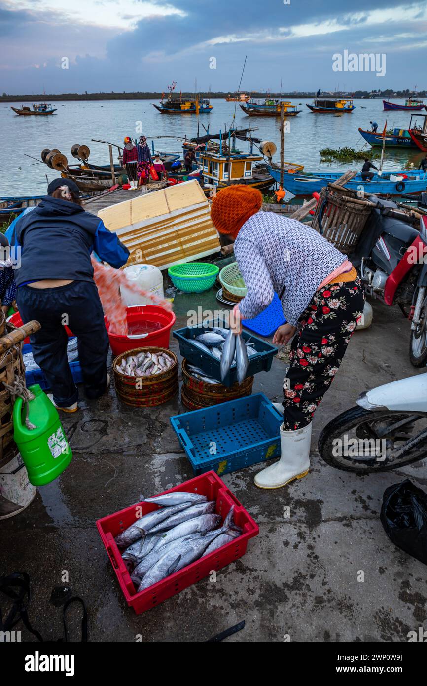 Le marché aux poissons au port de Hoi an au Vietnam Banque D'Images