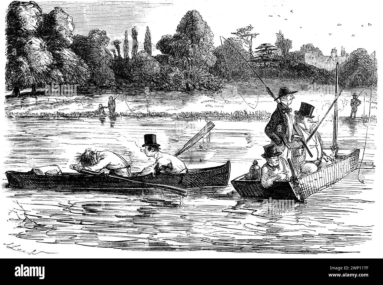Je ne me soucie pas tellement du sport, c’est le délicieux repos que j’aime tellement, dessin animé de pêche par John Leech, de 1852 Punch Magazine Banque D'Images