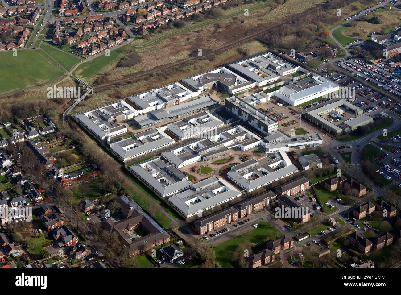 Vue aérienne de l'hôpital Roseberry Park, hôpital de santé mentale à Middlesbrough (près de l'hôpital James Cook) Banque D'Images