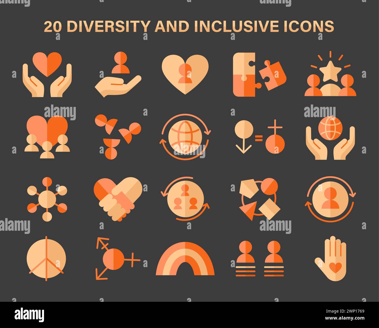 Société inclusive Set. Une collection d'icônes représentant l'unité, l'égalité et le soutien. Célébrer la diversité, la neutralité de genre et la solidarité mondiale. Illustration vectorielle plate. Illustration de Vecteur