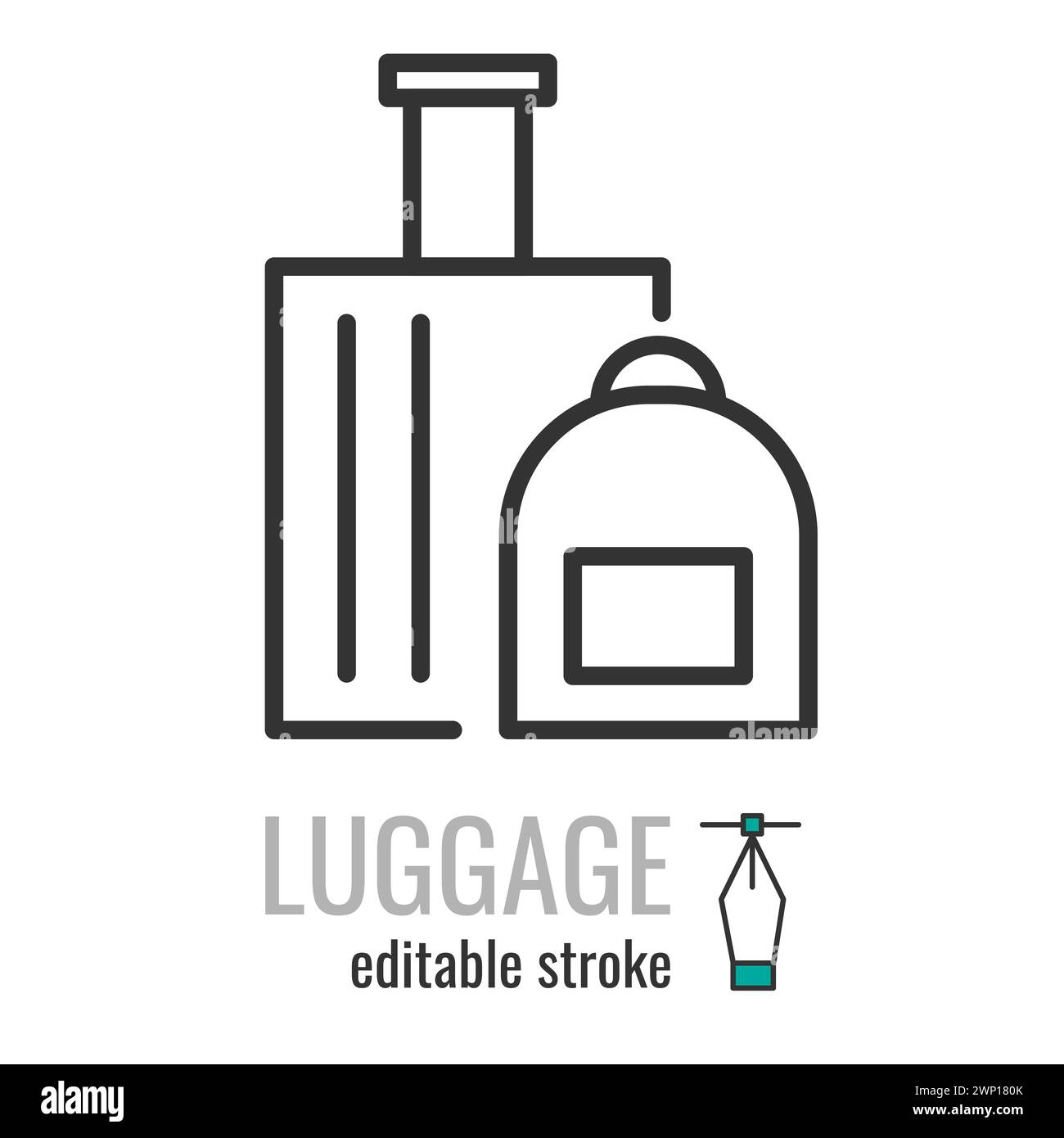 icône de ligne de bagage. symbole bagage. Pictogramme valise et sac à dos. Signe de sac de voyage. Illustration graphique vectorielle EPS 10. Contour modifiable Illustration de Vecteur