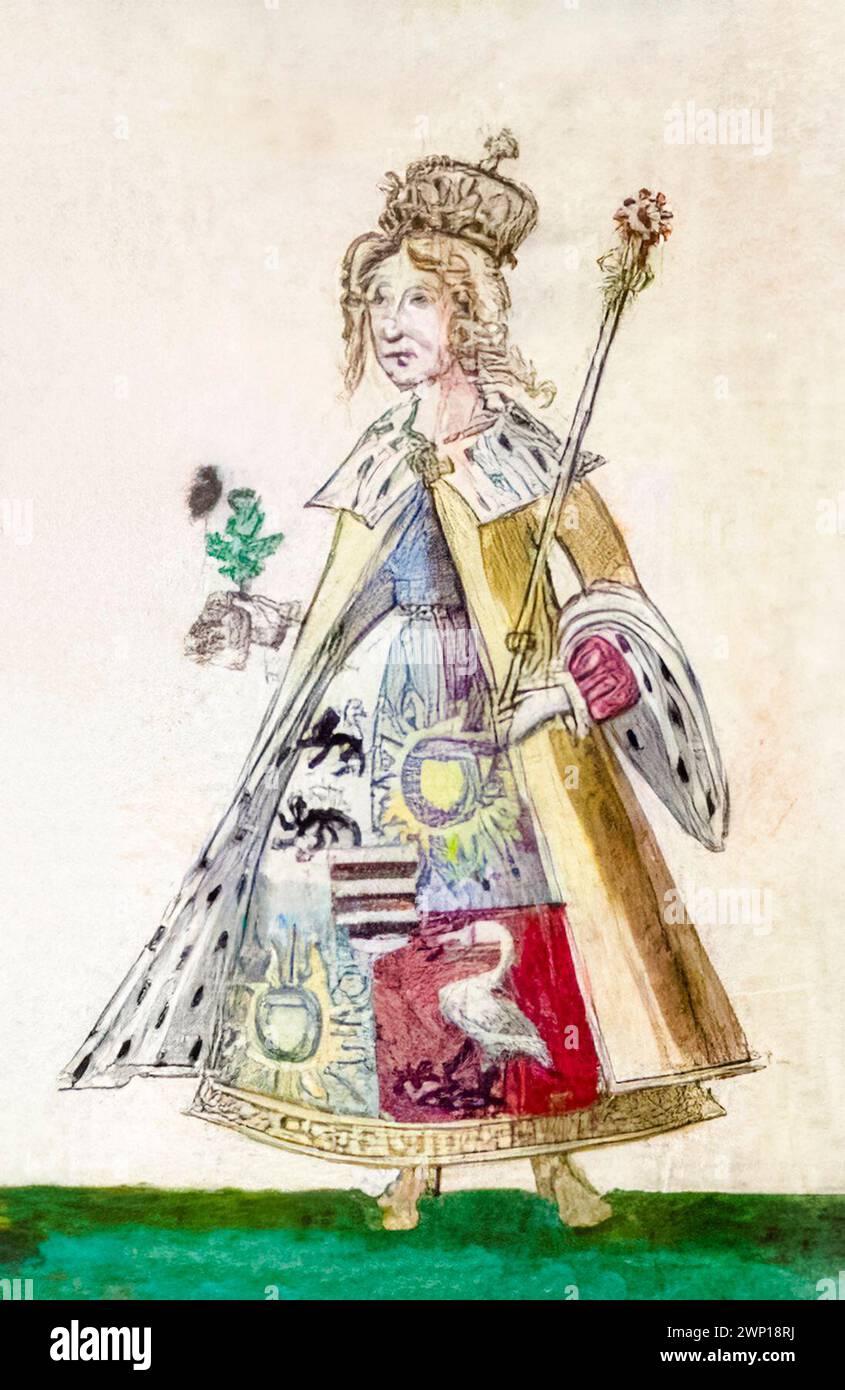 Elizabeth de Burgh (vers 1289-1327) Reine consort d'Écosse 1306-1327 en tant que deuxième épouse de Robert Ier d'Écosse (Robert le Bruce), peinture manuscrite enluminée de portrait, vers 1562 Banque D'Images