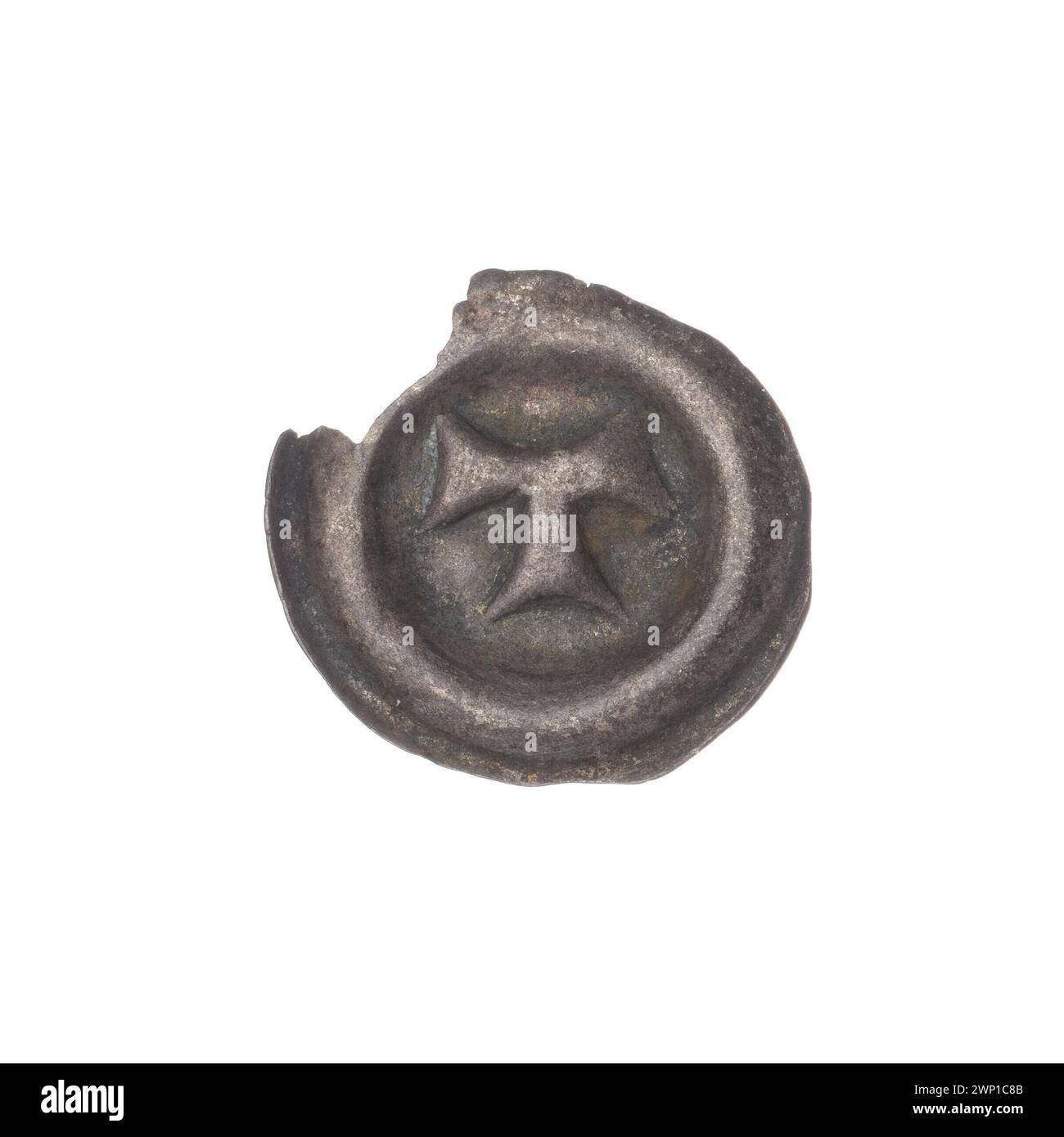 Une autre pièce de Halter Brakedate du XVe siècle, portant la lettre T et émise comme monnaie de ville, fait partie de la monnaie urbaine historique. Banque D'Images