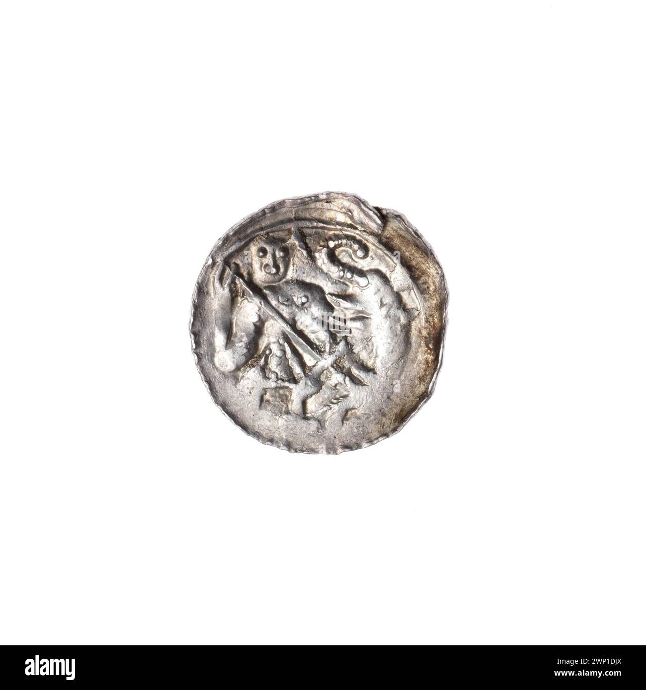 Denarius ; Boles Aw III Krzywousty (ksi Polish ; 1107-1138) ; vers 1125-1138 (1125-00-00-1138-00-00) ; Bolesław III Krzywousty (Polish Prince-1086-1138), Jastrzębowski, Stanisław (1898-1980), Jastrzębowski, Stanisław (1898-1980)-collection, Wojciech (Saint-CA. 956-997), allégories, grotte de lance (émissions de signes), chaîne de courrier (iconogr.), chaincias, isocèles (iconogr.), croix, martyrs, bouche (iconogr.), lois, roman (style), chevalier (iconogr.), chevaliers, Dragon (iconogr.), Dragons , lutte du bien avec le mal (iconogr.), lutte avec les païens (iconogr.), lance (iconogr.), lances, moyen âge (ère) Banque D'Images