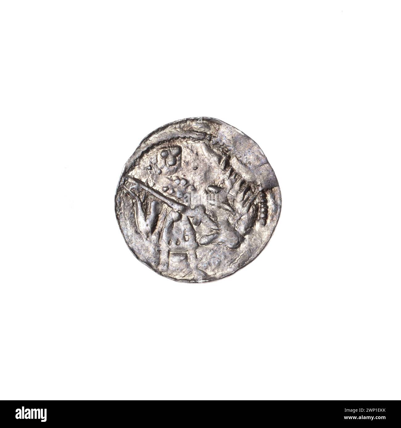 Denarius ; Boles Aw III Krzywousty (ksi Polish ; 1107-1138) ; vers 1125-1138 (1125-00-00-1138-00-00) ; Bolesław III Krzywousty (Polish Prince-1086-1138), Jastrzębowski, Stanisław (1898-1980), Jastrzębowski, Stanisław (1898-1980)-collection, Wojciech (Saint-CA. 956-997), allégories, grotte de lance (émissions de signes), chaîne de courrier (iconogr.), chaincias, isocèles (iconogr.), croix, martyrs, bouche (iconogr.), lois, roman (style), chevalier (iconogr.), chevaliers, Dragon (iconogr.), Dragons , lutte du bien avec le mal (iconogr.), lutte avec les païens (iconogr.), lance (iconogr.), lances, moyen âge (ère) Banque D'Images