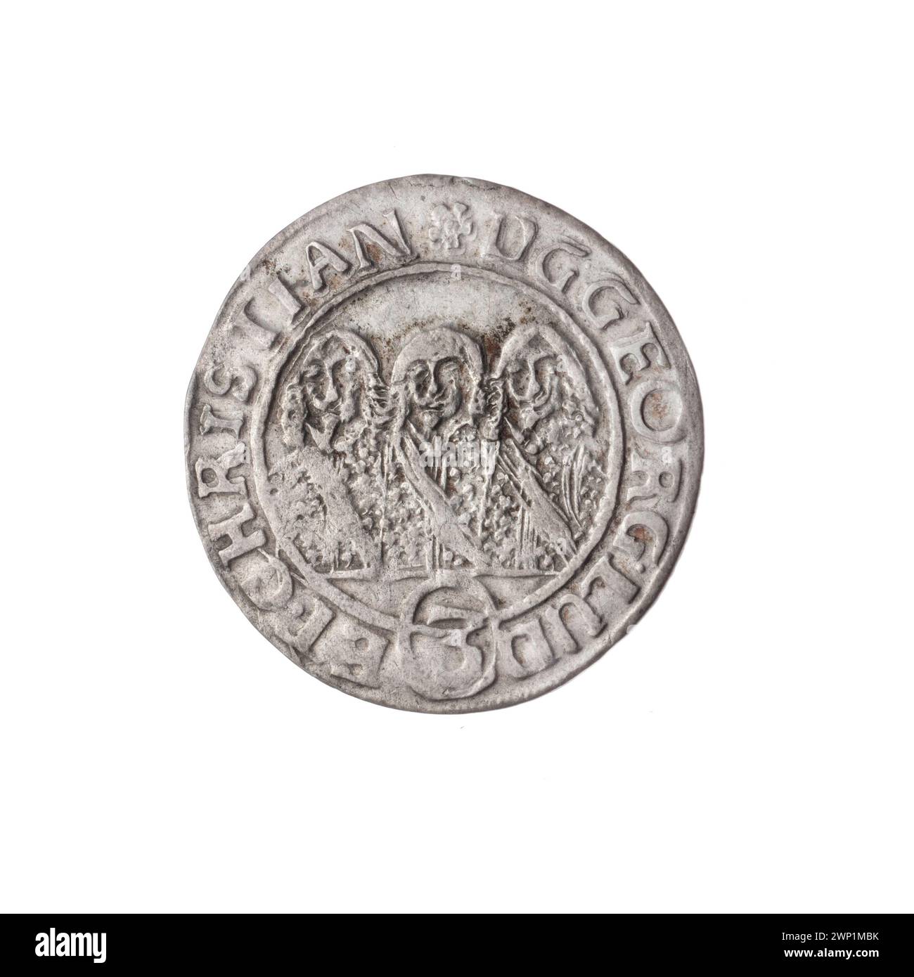La pièce de 1652 3 Krajcary représente les princes Jerzy III, Ludwik IV et Christian, montrant des aigles de Silésie, des portraits semi-complets en face et des lettres G-H, illustrant la tradition numismatique de Piast. Banque D'Images