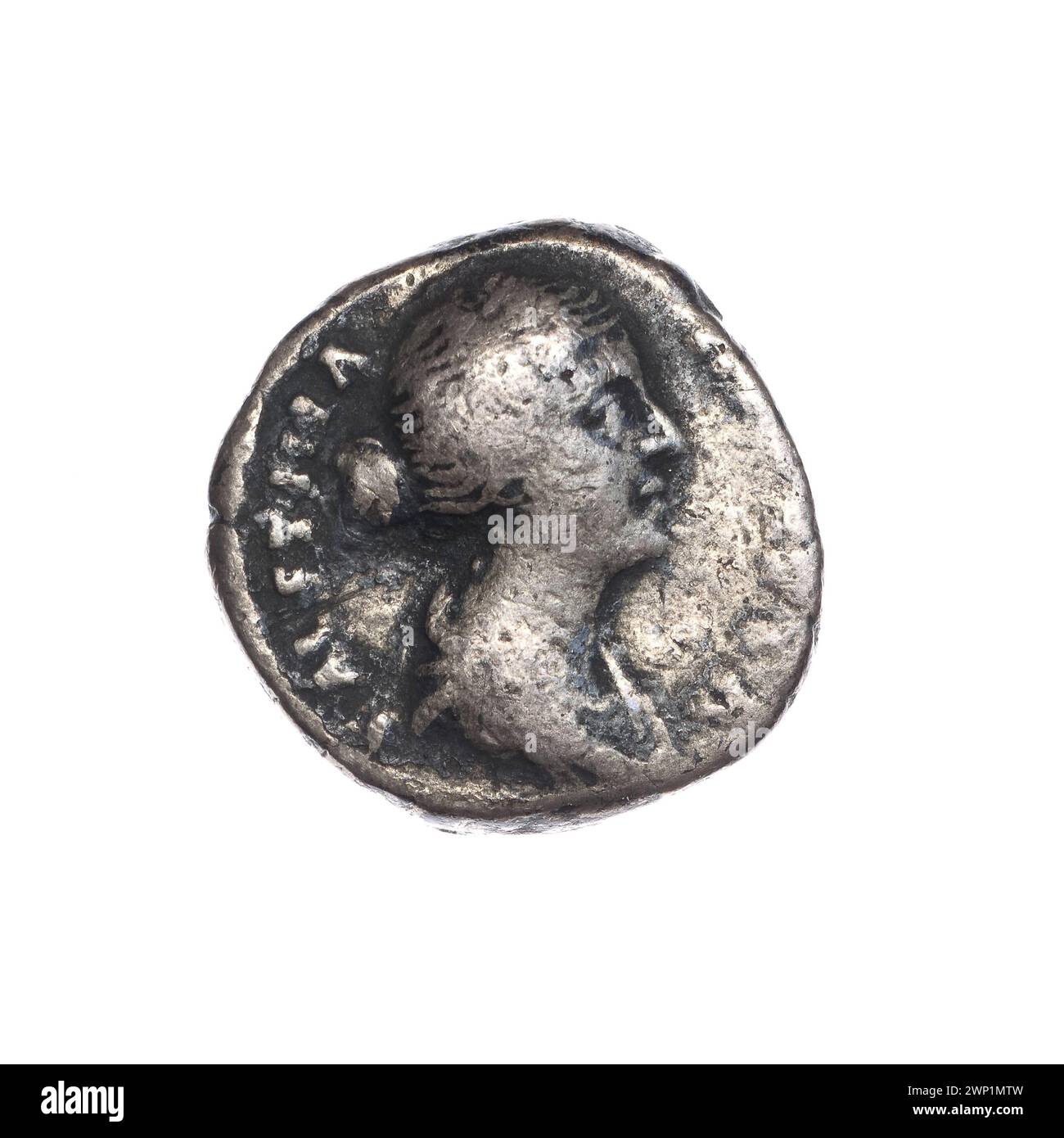 Denarius ; Faustina M Osza (vers 130-176, impératrice romaine 161-176) ; 147-161 (147-00-00-161-00-00) ; Faustina II (impératrice romaine - approx. 130-176), Faustina II (impératrice romaine - vers 130-176) - iconographie, Marek Aureliusz (empereur romain - 121-180), Spes (personnification), fleurs, interdictions, interdictions, impératrice Banque D'Images