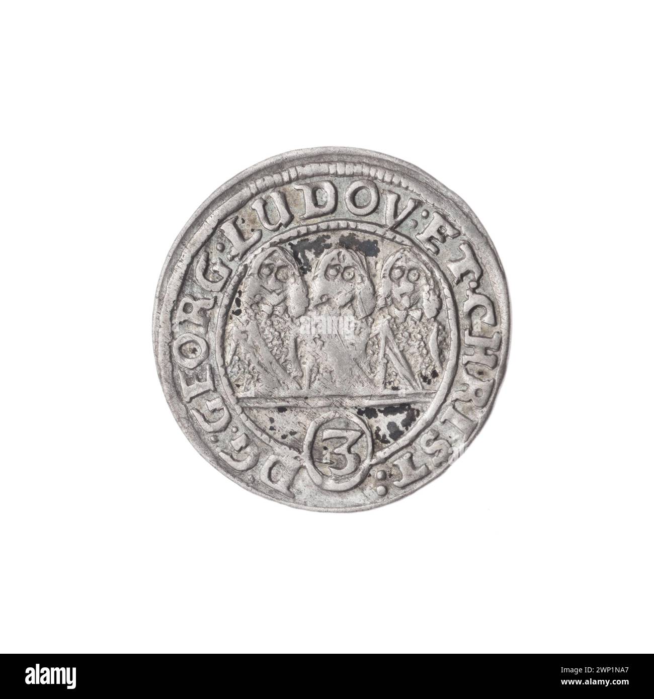 Cette pièce de 1651 représente les princes Jerzy III, Ludwik IV et Christian de la famille Piast, avec des aigles de Silésie et des portraits semi-complets en face, mettant en évidence l'iconographie de la pièce de Silésie et la représentation royale. Banque D'Images