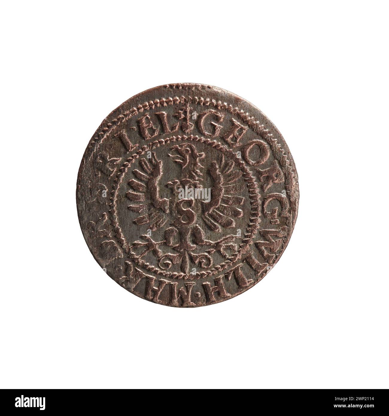 Pièce Szelg émise en 1633, produite par Ernest Pfahler, représentant la monnaie européenne du XVIIe siècle et le design numismatique. Banque D'Images