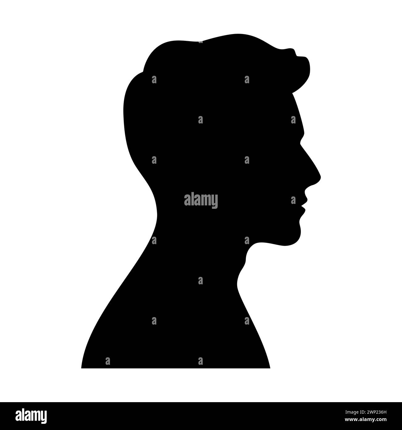 Silhouette noire de l'homme, portrait de tête masculin dans le profil, belle illustration vectorielle jeune homme Illustration de Vecteur