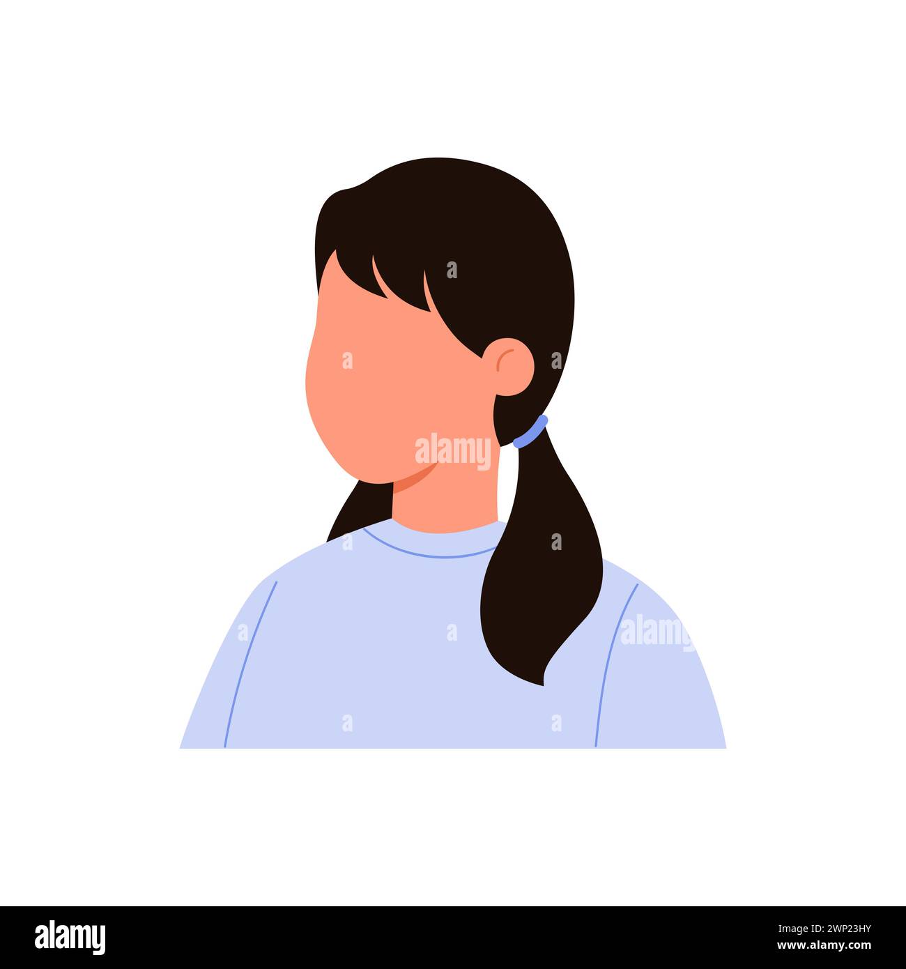 Portrait de fille avec les cheveux noirs, avatar de petite illustration vectorielle de personnage féminin sans visage Illustration de Vecteur
