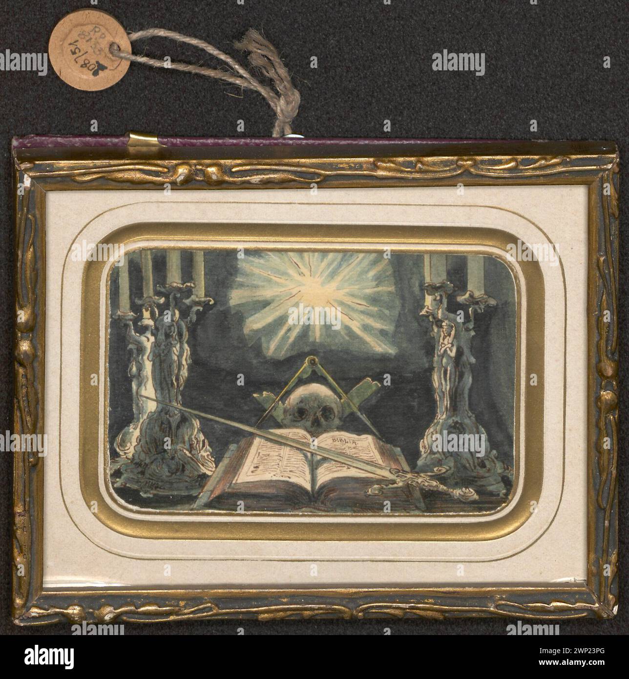 Cette vignette de 1882 d'Adolph Menzel présente des symboles maçonniques, démontrant des techniques de représentation symbolique et d'illustration graphique. Banque D'Images