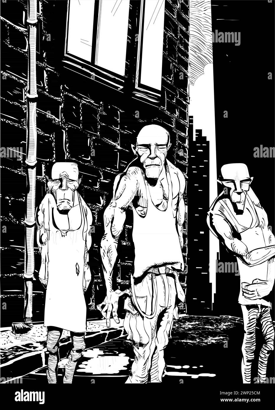 trois hommes et une rue solitaire Illustration de Vecteur