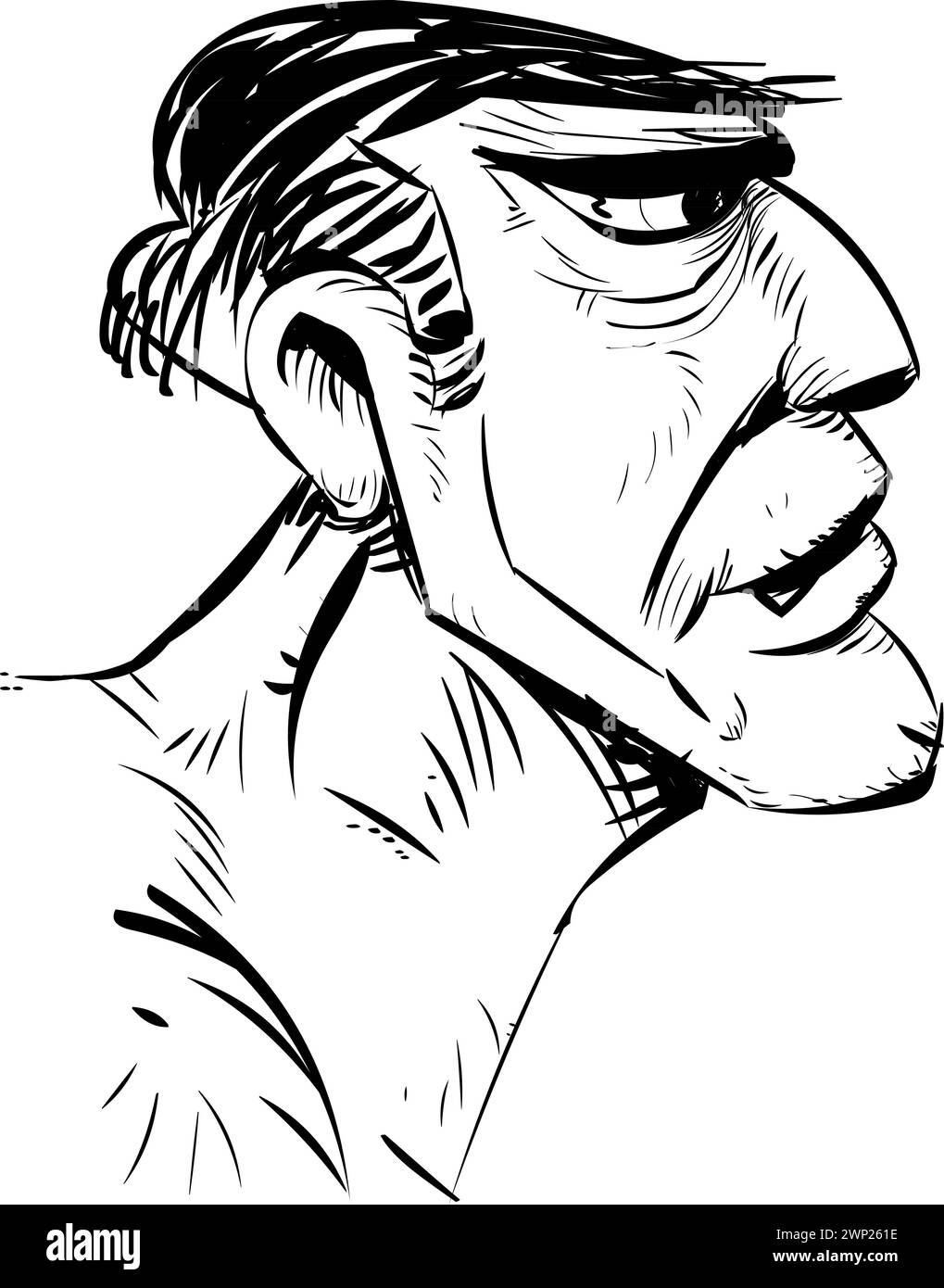 visage d'homme calme de couleur noire et blanche Illustration de Vecteur