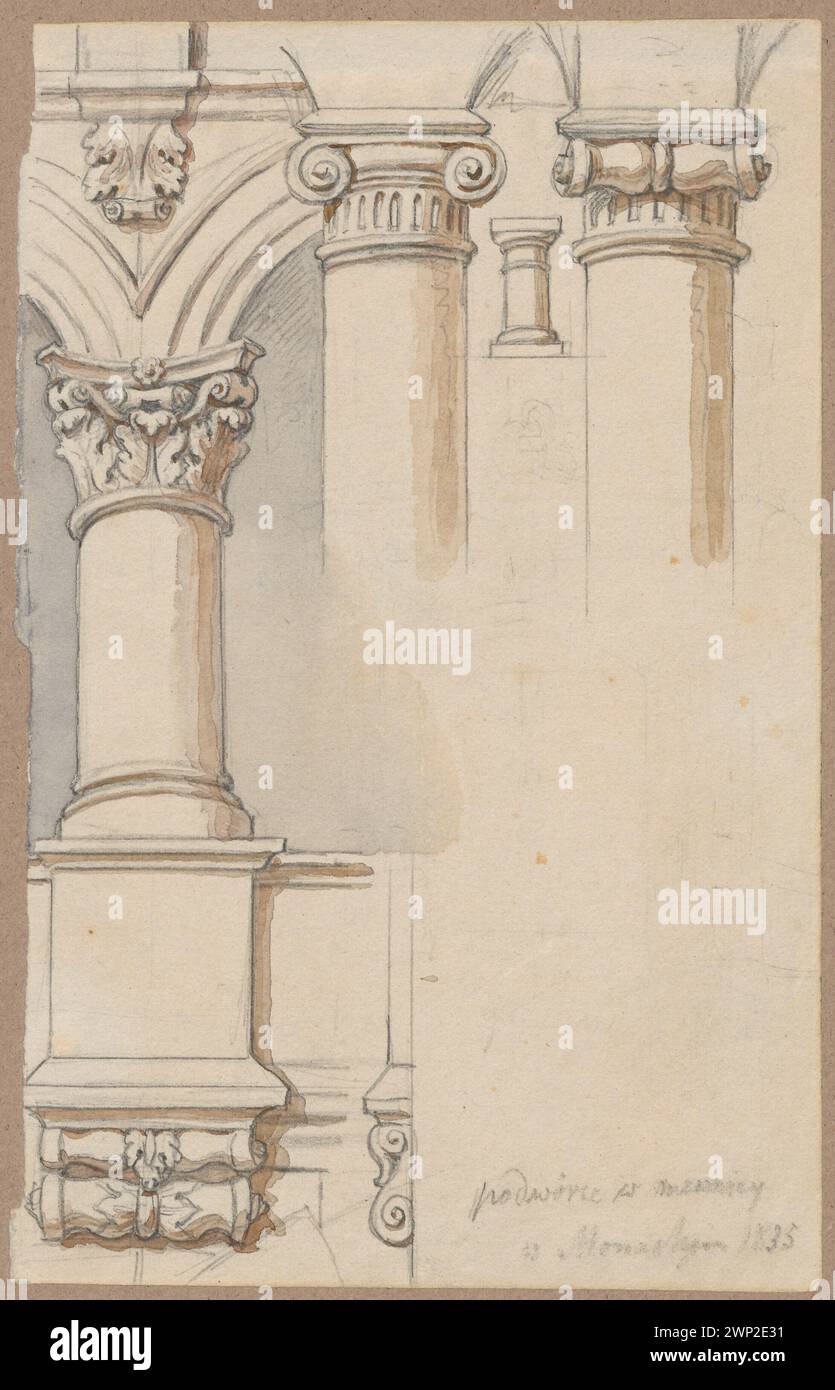 Munich. Menthe - détails du skice dans la cour ; Lesser, Aleksander (1814-1884) ; 1835 (1835-00-00-1835-00-00) ; Lesser, Aleksander (1814-1884), Lesser, Aleksander (1814-1884) - collections, Lesser, Emiljan Stanisław (Baron - 1847-1912), Lesser, Emiljan Stanisław (Baron - 1847-1912) - collection, Lesser, Wiktor Stanisław Zygmunt (Baron - 1853-1935), Lesser, Wiktor Stanisław Zygmunt (Baron - 1853-1935) - collection, Mint (Munich (Allemagne), architecture, architecture, Allemagne) architecture étrangère, cadeau (provenance), détails, détails architecturaux, cours, kapitele (architecte), menthe, cour Banque D'Images