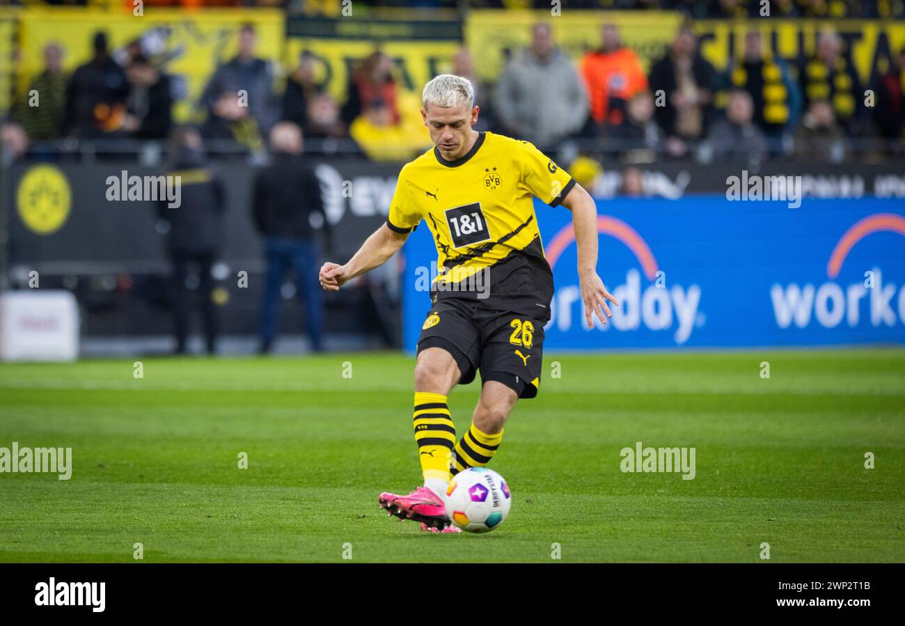 Dortmund Allemagne. 25 février 2024. Julian Ryerson (BVB) Borussia Dortmund - TSG 1899 Hoffenheim 25.02.2024 Copyright (nur für journalistische Zwecke) Banque D'Images