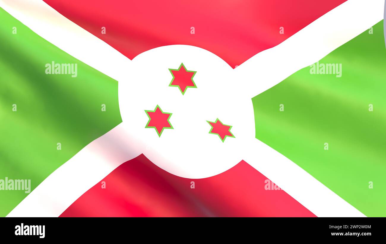 3D render - le drapeau national du Burundi flottant dans le vent. Banque D'Images