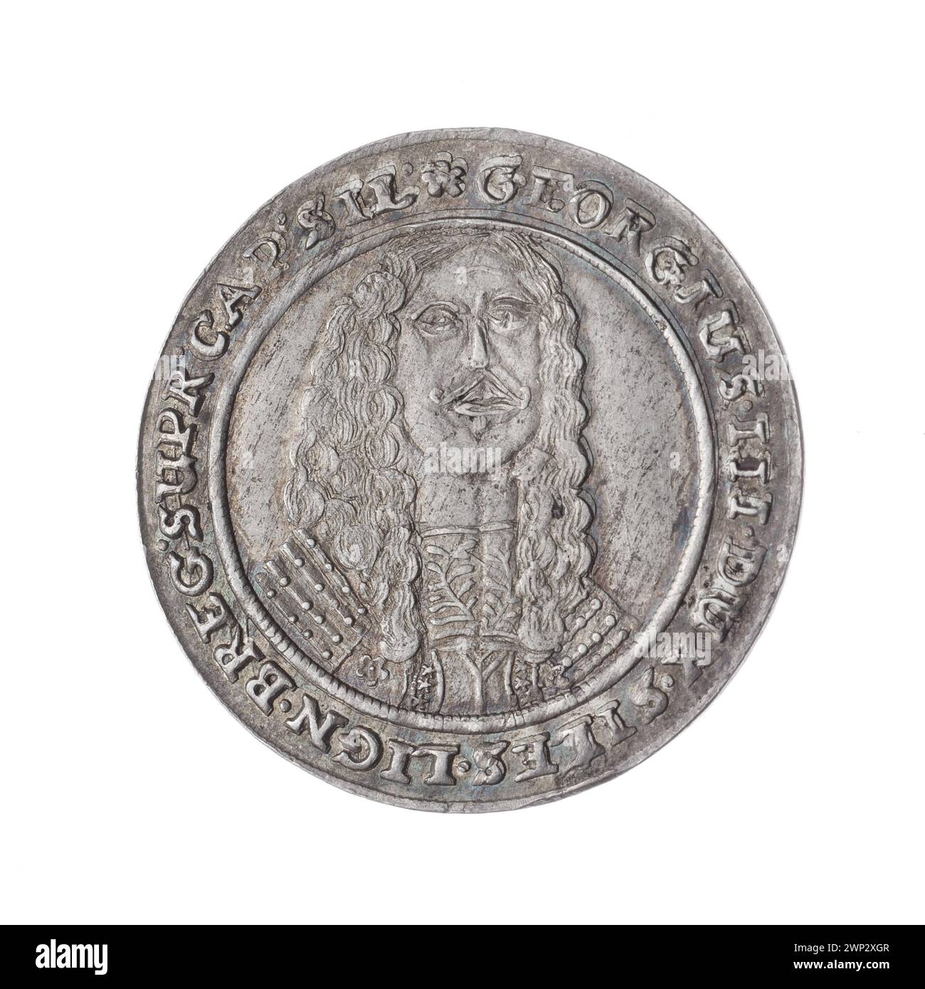 1/8 du thaler circonstanciel pour le livre de Jerzy III Brzeski ; Jerzy III (ksi Brzesko-Legnicka-Wośowski ; 1611-1664); 1664 (1664-00-00-1664-00-00);Jerzy III (Prince de Brest et Legnica - 1611-1664), Jerzy III (Prince Brest et Legnica - 1611-1664) - iconographie, Piastów (famille), R4 (rareté), le duché de Legnica -Brzeskie (armoiries), pièces posthumes, pièces occasionnelles, sous-titres, sous-titres occasionnels, interdictions, interdictions masculines, barreaux masculins en armure, bustes de règle, bustes de règle d'en face, bustes en armure, portraits, portraits d'hommes, portraits d'hommes en face, portraits en armure de défilé, portraits Banque D'Images