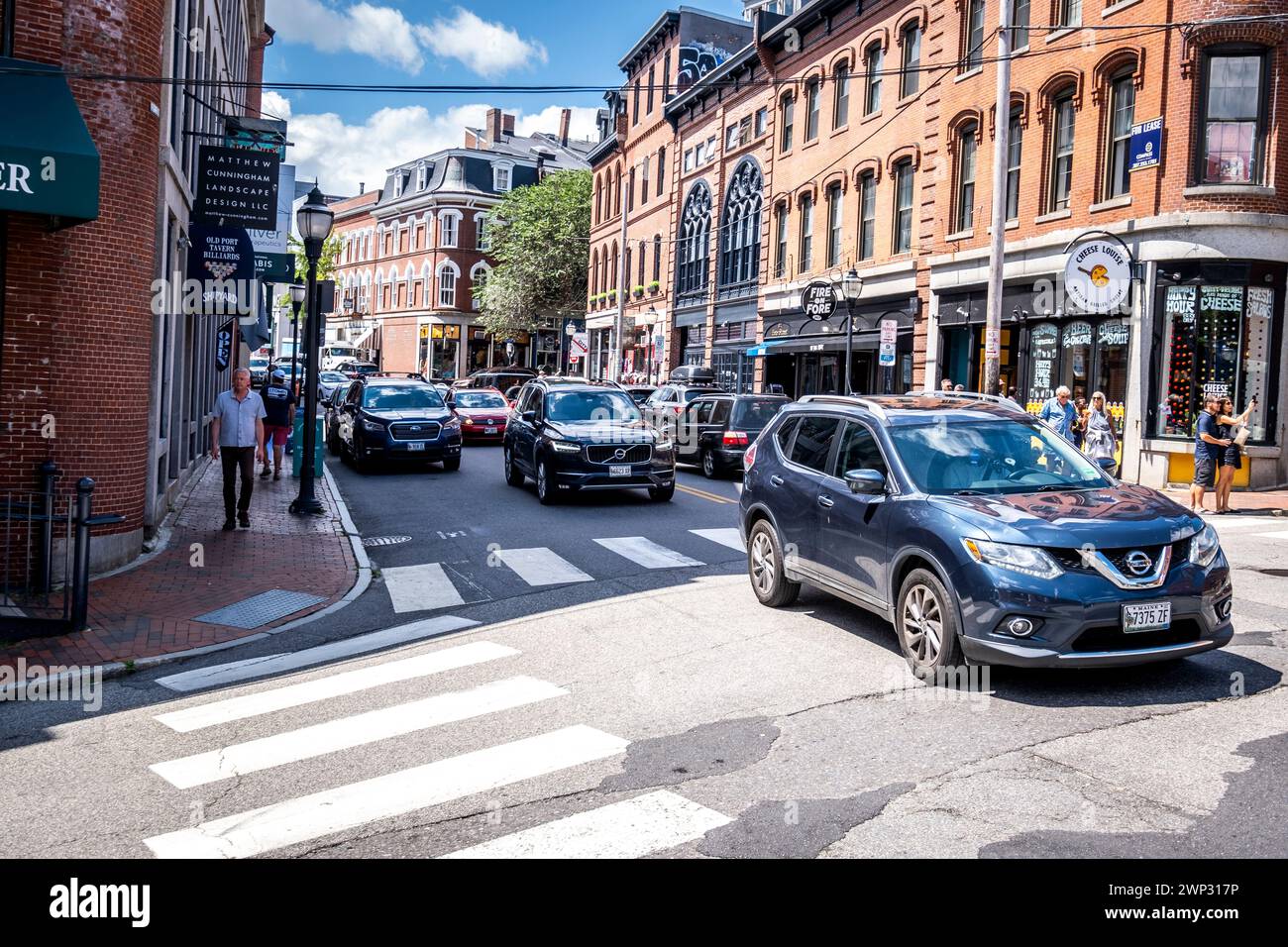 Old Port historique, un quartier de Portland, Maine, connu pour ses rues pavées, Portland, ME Banque D'Images