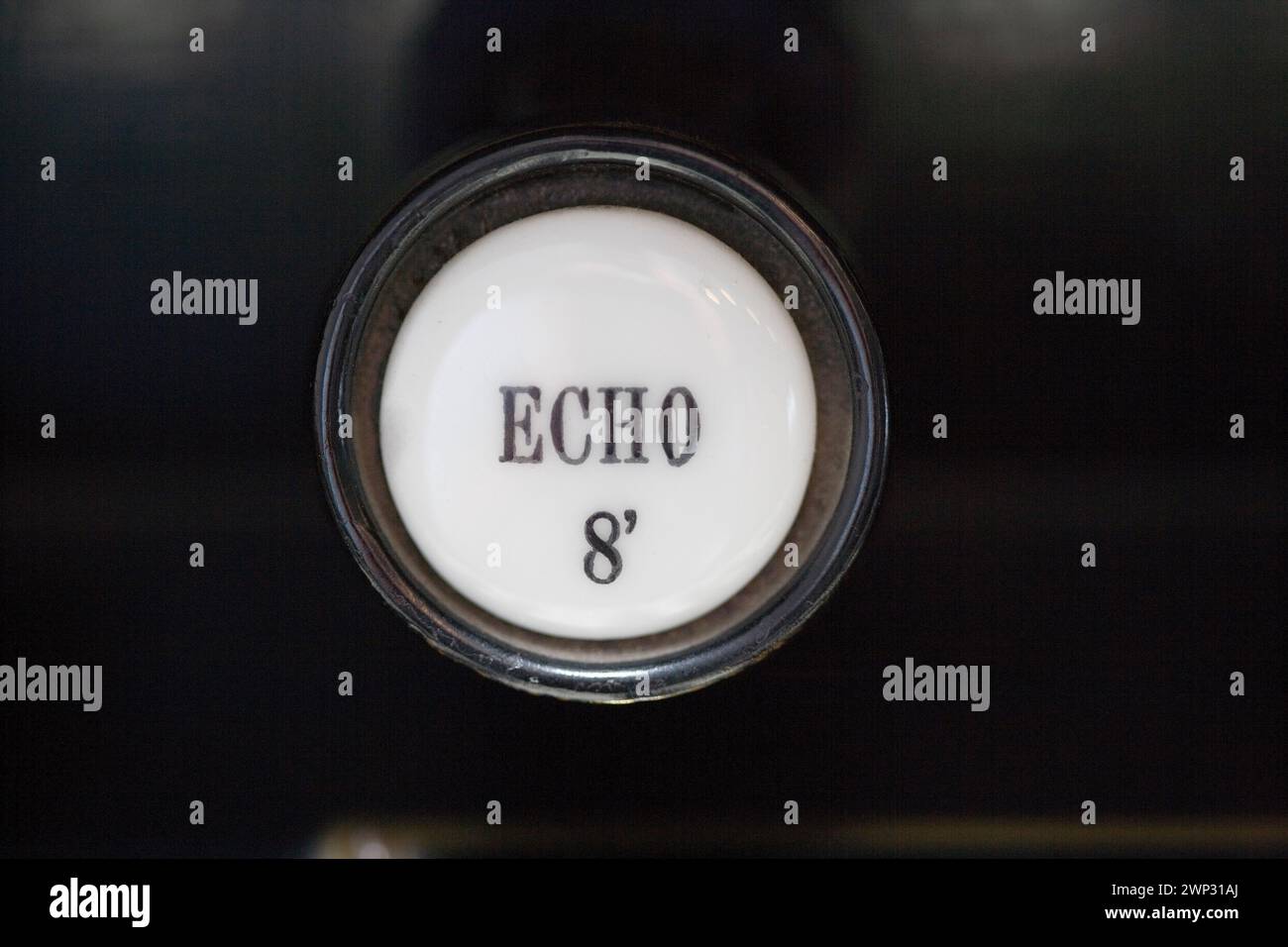 Bouton d'arrêt d'un organe de pompe étiqueté Echo Banque D'Images