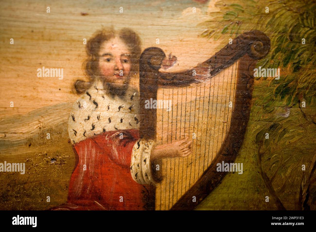Roi David avec la harpe, peinture sur un psaltère, une harpe de table d'Estonie, XVIIe siècle, Haus Kemnade, Hattingen, Rhénanie du Nord-Westphalie, Allemagne, E Banque D'Images