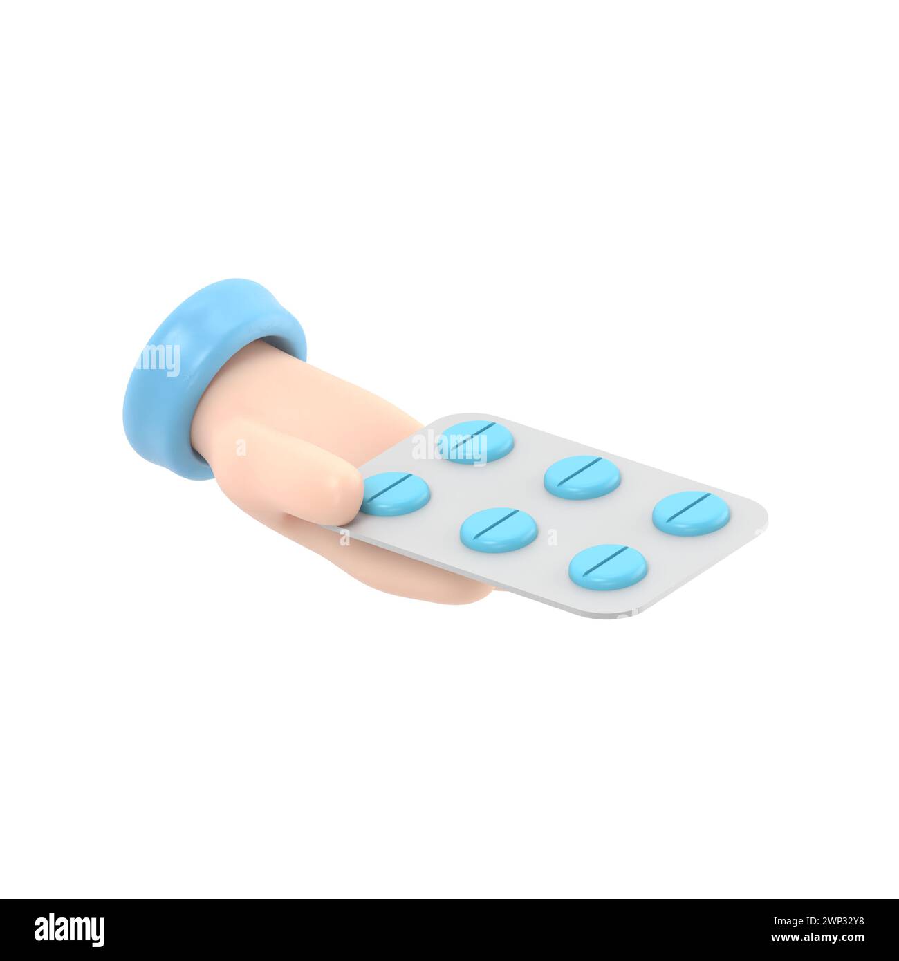 rendu 3d. Icône Pack de pilules. Docteur ou pharmacien main de dessin animé avec la peau noire tenant des médicaments. Illustration médicale de soins de santé.rendu 3D sur blanc Banque D'Images