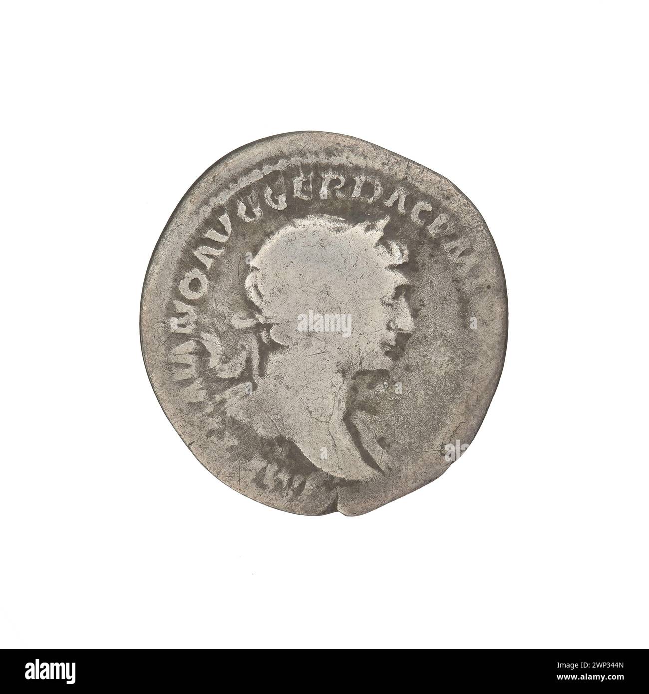 Denarius ; Trajan (53-117, empereur romain 98-117) ; 112-117 (112-00-00-117-00-00) ; via trajana (personnification), têtes, roues, couronnes de laurier Banque D'Images