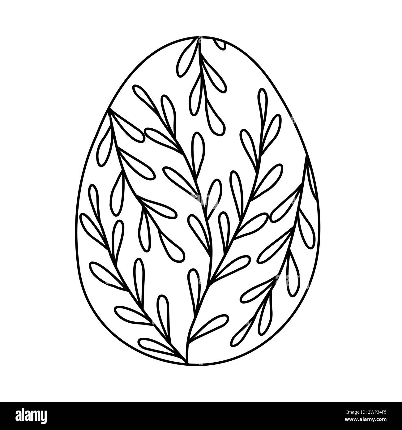 Oeuf de Pâques avec des branches et des feuilles, illustration vectorielle plate de style doodle pour livre de coloriage pour enfants Illustration de Vecteur