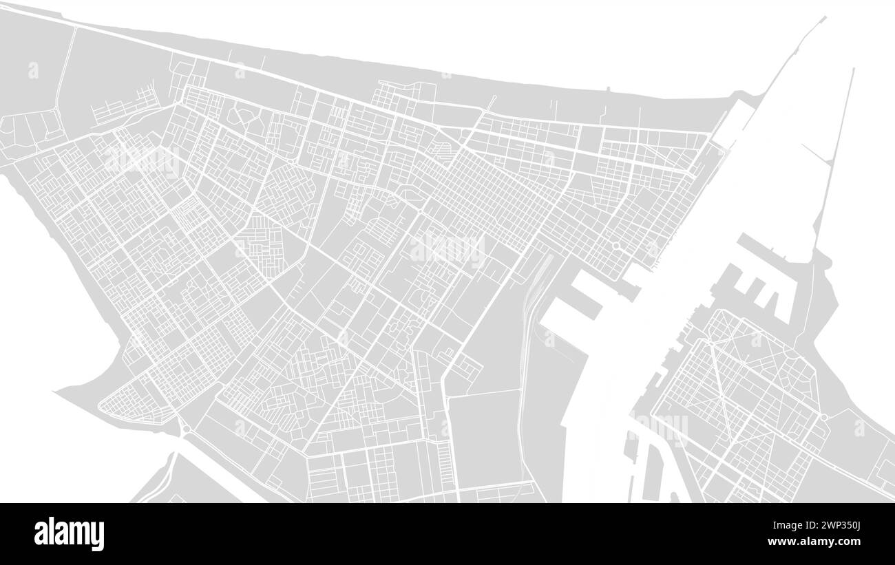 Fond carte de Port-Saïd, Egypte, affiche blanche et gris clair de la ville. Carte vectorielle avec routes et eau. Format grand écran, feuille de route numérique de conception plate Illustration de Vecteur