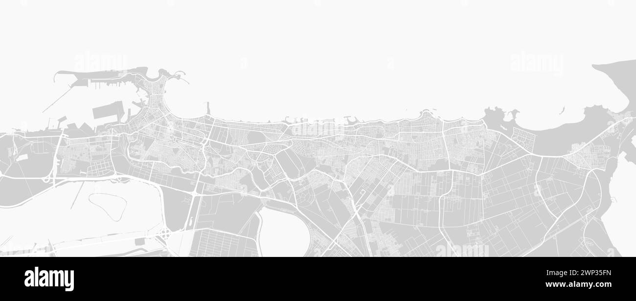 Fond carte d'Alexandrie, Egypte, affiche blanche et gris clair de la ville. Carte vectorielle avec routes et eau. Format grand écran, design plat numérique Illustration de Vecteur