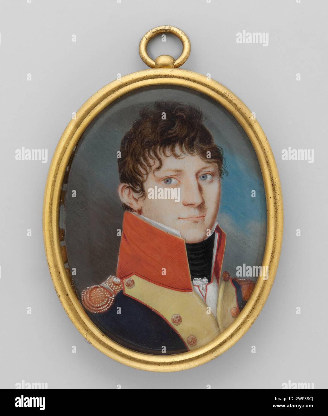Portrait miniature du lieutenant Jankowski, 1810-1815, en uniforme d'infanterie, représenté en vue de trois quarts, une partie de miniatures polonaises documentant des soldats, des vêtements militaires et des officiers du duché de Varsovie (1807-1815). Banque D'Images Portrait miniature du lieutenant Jankowski, 1810-1815, en uniforme d'infanterie, représenté en vue de trois quarts, une partie de miniatures polonaises documentant des soldats, des vêtements militaires et des officiers du duché de Varsovie (1807-1815). Banque D'Images